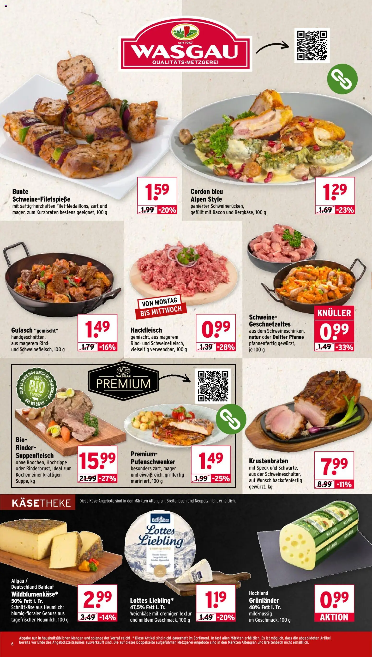 Vorschau von dem Prospekt des Geschäftes Wasgau, gültig ab dem 26.10.2026 - Gulasch, Hackfleisch, Krustenbraten, Suppenfleisch, Grunlander