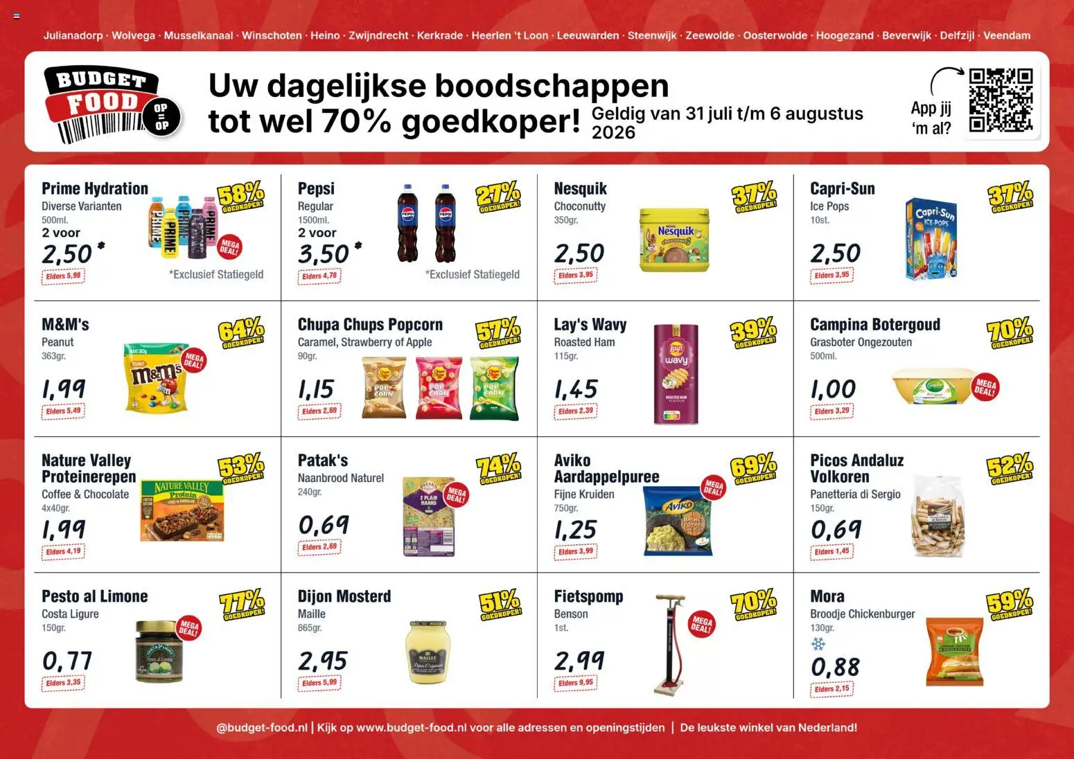 Voorbeeld van Budget Food folder van winkel Budget Food geldig vanaf 31-07-2026 - Broodje, Popcorn, Kruiden, Pesto, Ham, Pepsi, Mosterd