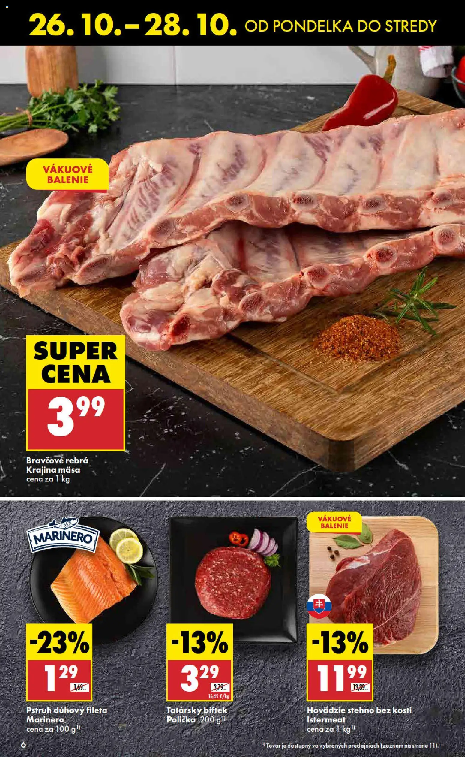 Náhľad Biedronka letáku platného od 26.10.2026 - Steak, Pstruh, Tatársky biftek, Hovädzie stehno, Bravčové rebrá