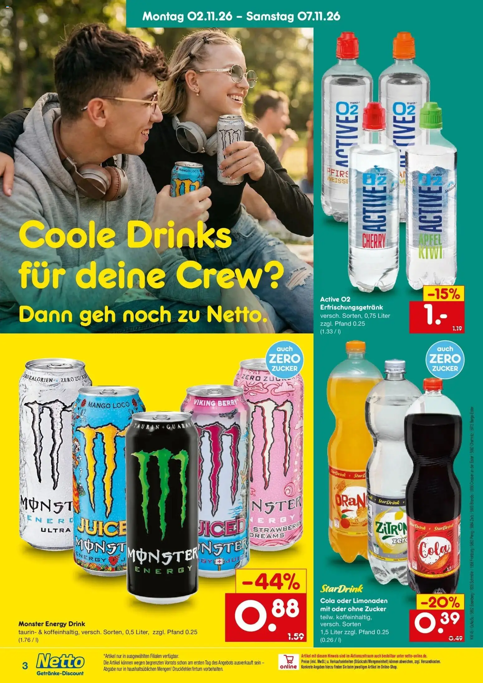 Vorschau von dem Prospekt des Geschäftes Netto Marken-Discount, gültig ab dem 02.11.2026 - Mango, Monster, Cola, Zucker, Energy