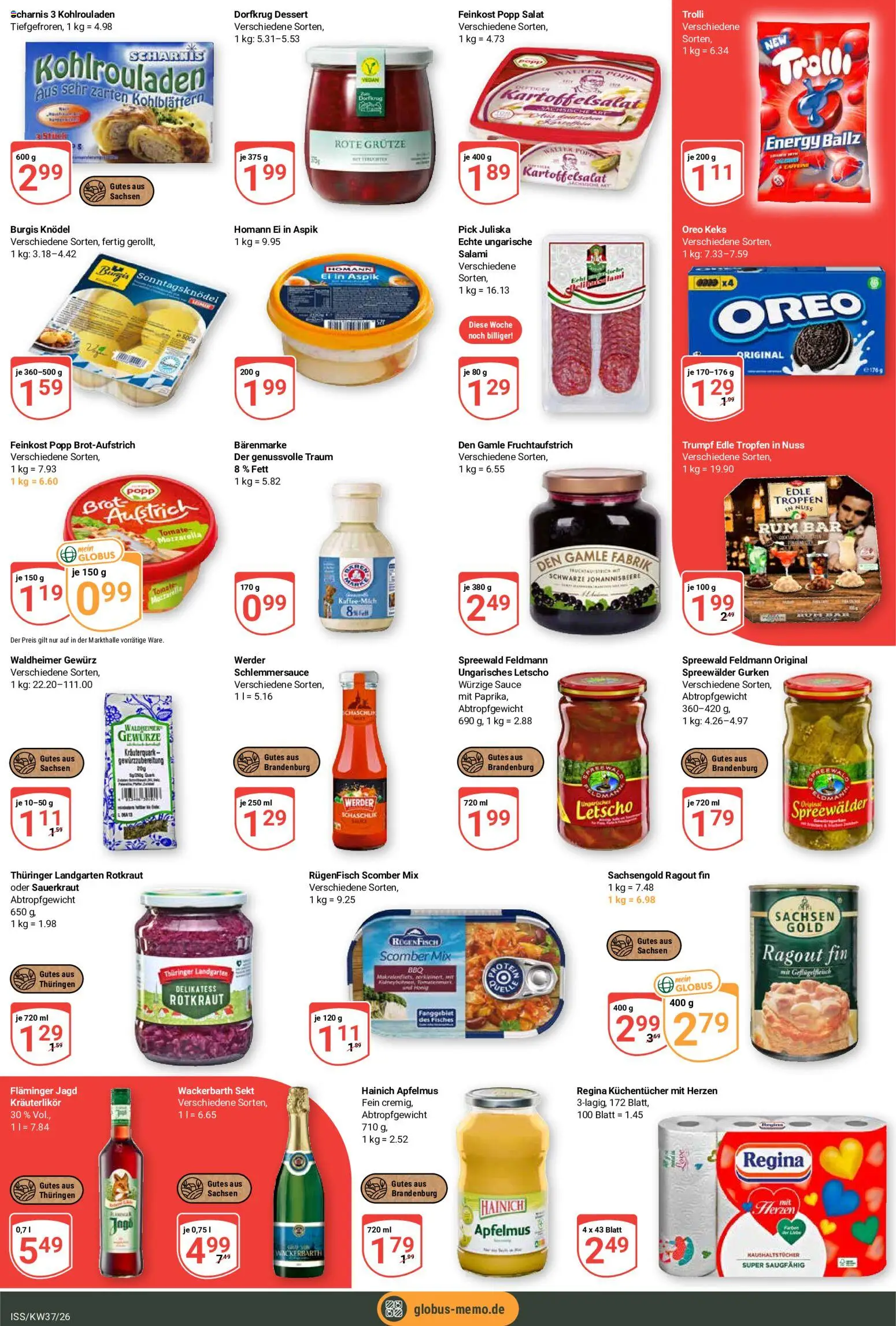 Vorschau von dem Prospekt des Geschäftes Globus, gültig ab dem 07.09.2026 - Gewürze, Salat, Mozzarella, Brot, Gurken, Salami, Sekt, Apfelmus