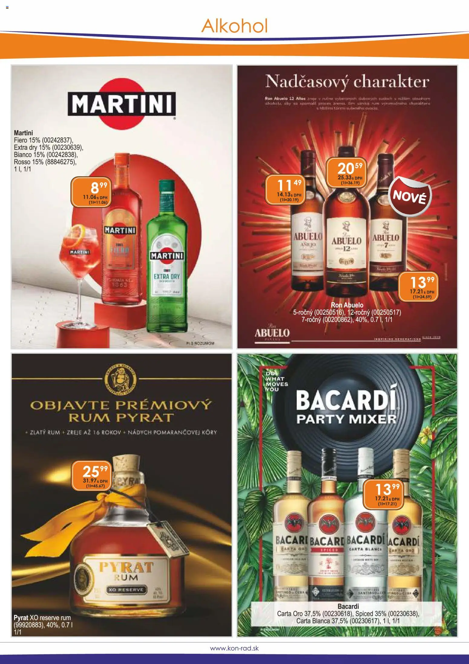 Náhľad KON - RAD letáku platného od 01.10.2026 - Alkohol, Rum, Martini, Bacardi, Mixér, Martini Fiero