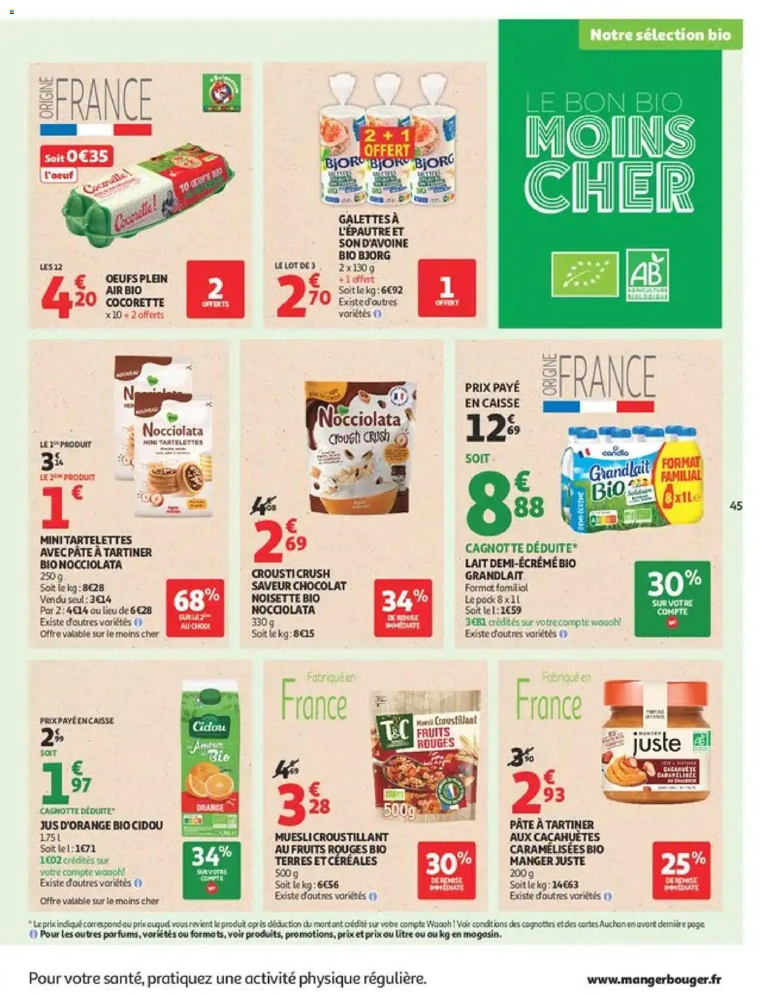 Prévisualisation de Auchan Ménage rentrée hypers du magasin Auchan formulaire valide 08/09/2026 - Orange, Fruits, Œufs, Pâte, Muesli, Céréales, Jus d'orange, Lait demi-écrémé bio