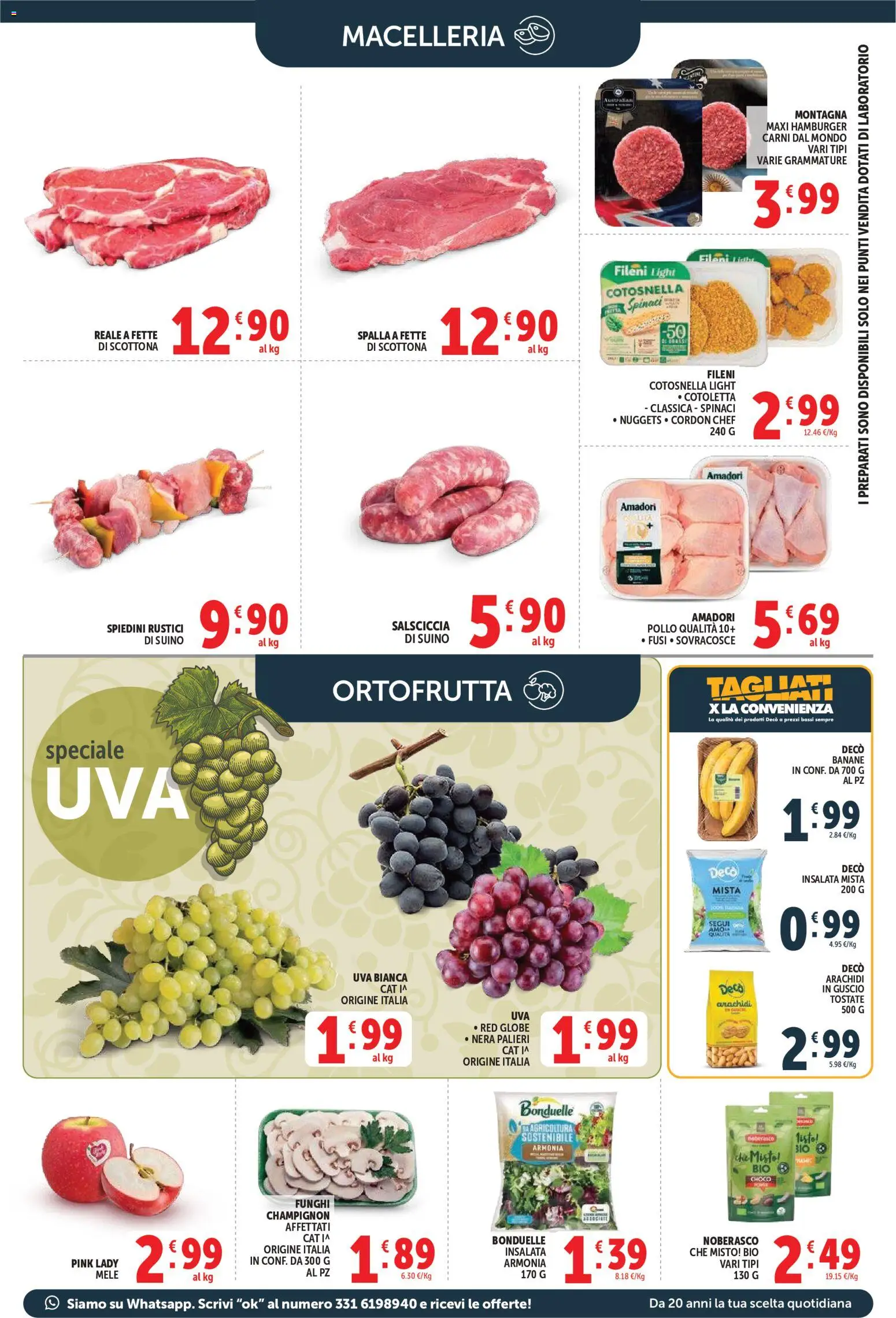 Anteprima dell'opuscolo Decò volantino Market dal negozio Decò valido da 01/09/2026 - Funghi, Spinaci, Uva, Suino, Mele, Spalla, Banane, Rustici