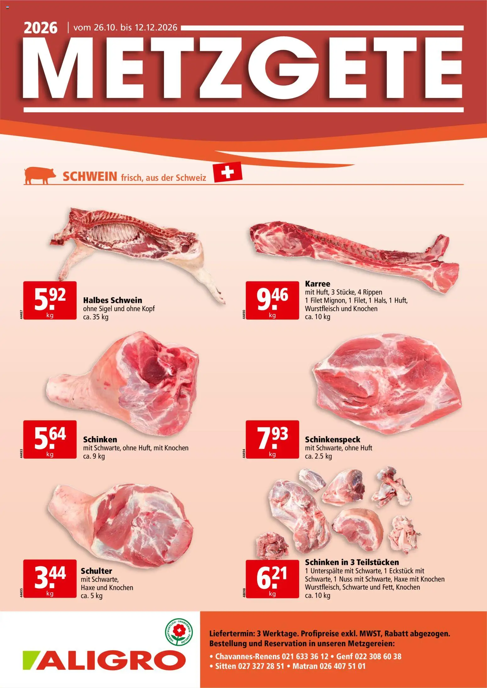Vorschau des Merkblatts Aligro aktionen Metzgete Sitten vom Shop Aligro gültig von 26.10.2026 bis 12.12.2026 - Schinken