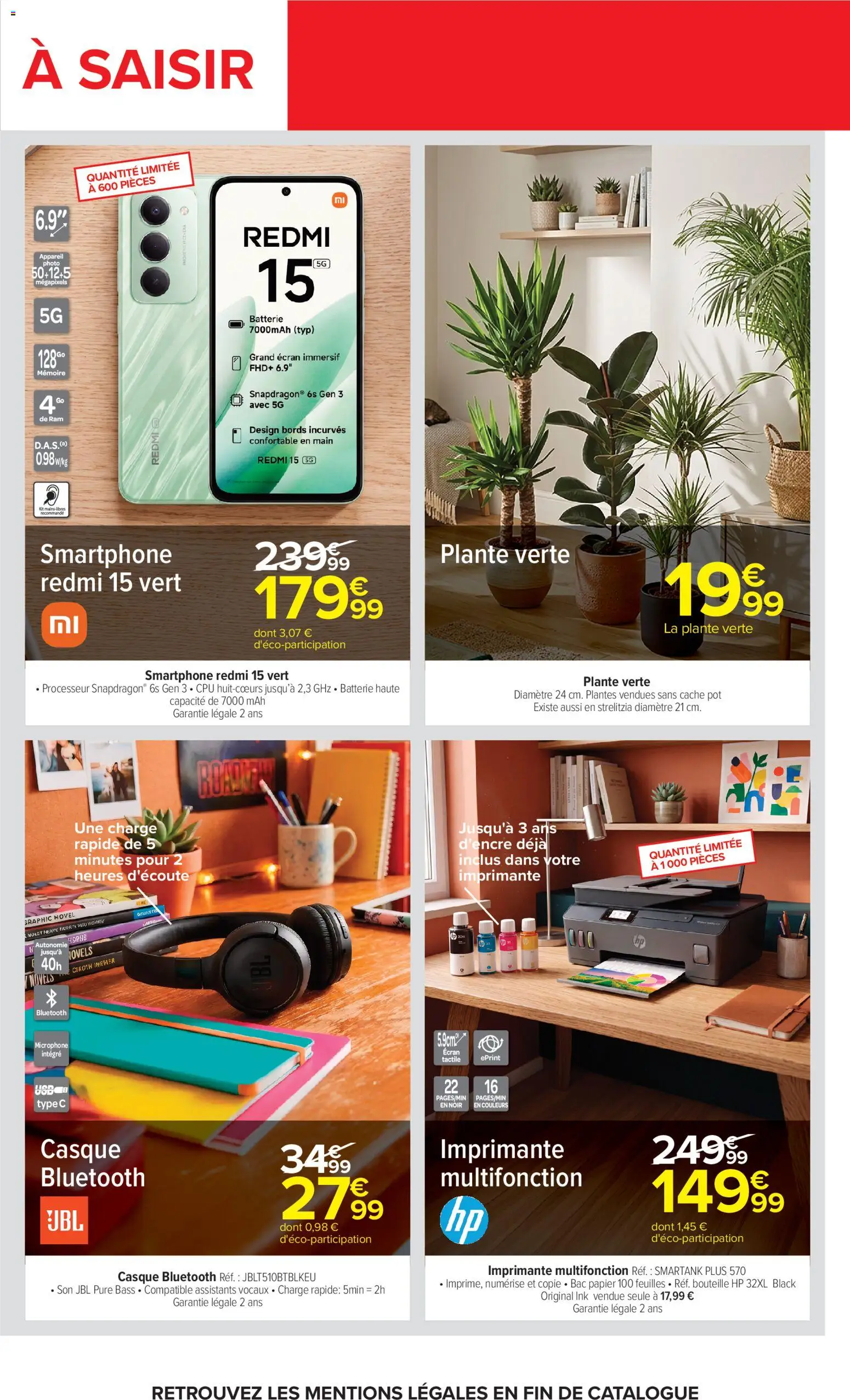Prévisualisation de Carrefour Market Petit dejeuner du magasin Carrefour Market formulaire valide 01/09/2026 - Appareil photo, Smartphone, Casque Bluetooth, Batterie, USB, Bouteille, Plante verte, Imprimante multifonction