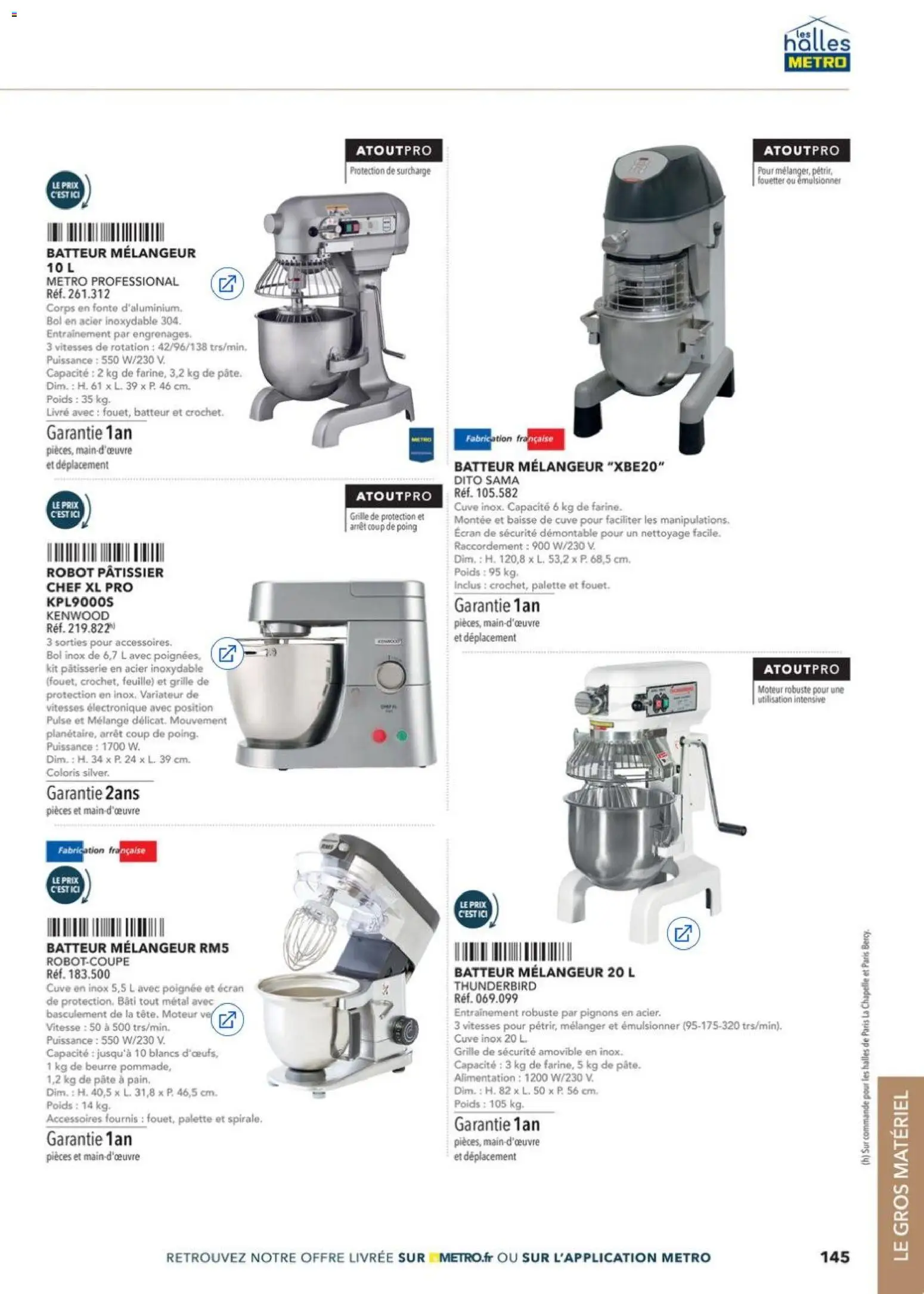 Prévisualisation de Boulangers Pâtissiers du magasin METRO formulaire valide 30/04/2026 - Alimentation, Robot, Robot pâtissier, Pâte, Beurre, Bol, Poids, Batteur