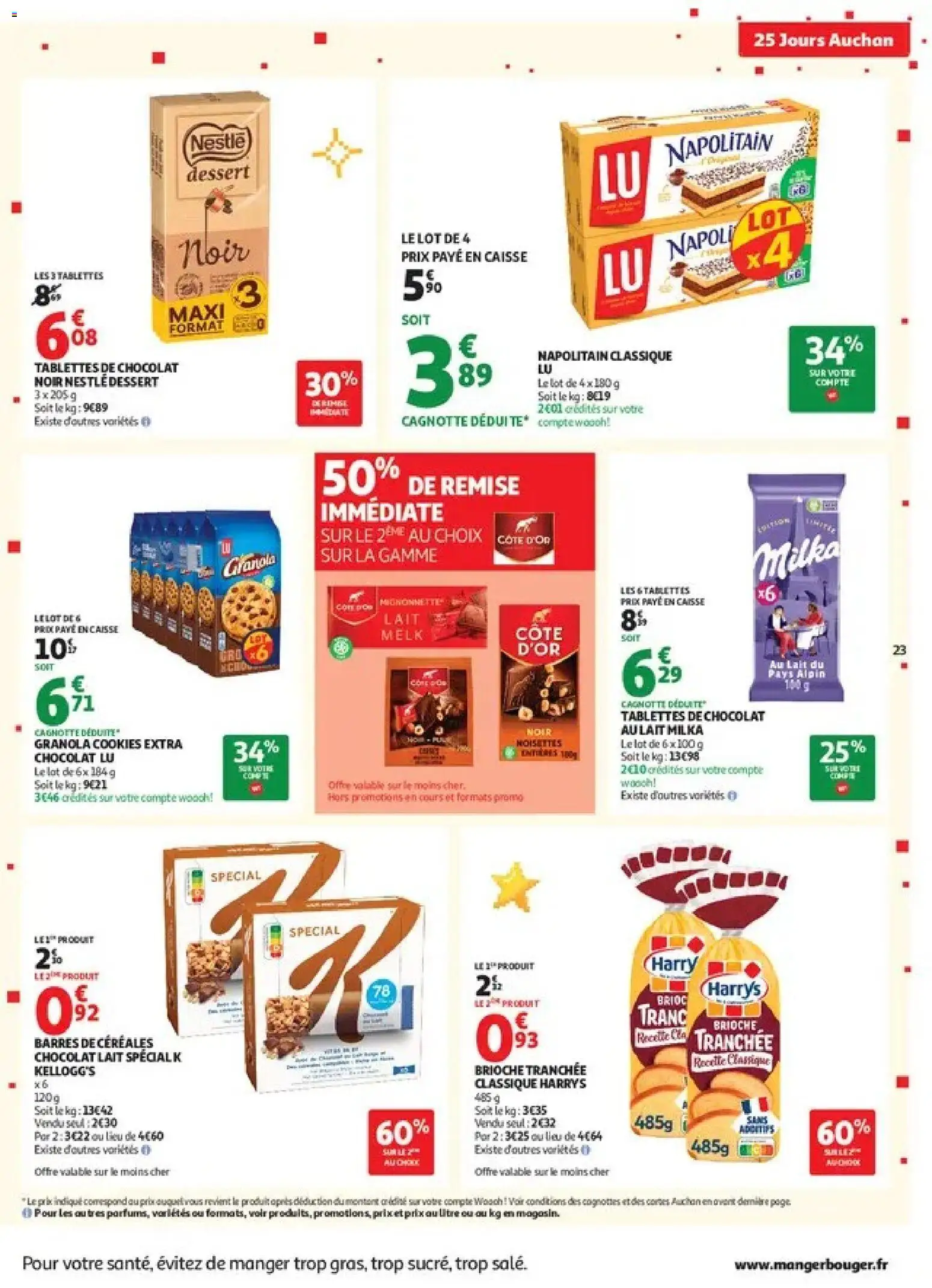 Prévisualisation de Auchan 25 jours 1 supers du magasin Auchan formulaire valide 27/10/2026 - Cookies, Chocolat, Biscuits, Granola, Céréales, Chocolat noir, Tablettes de chocolat, Chocolat au lait