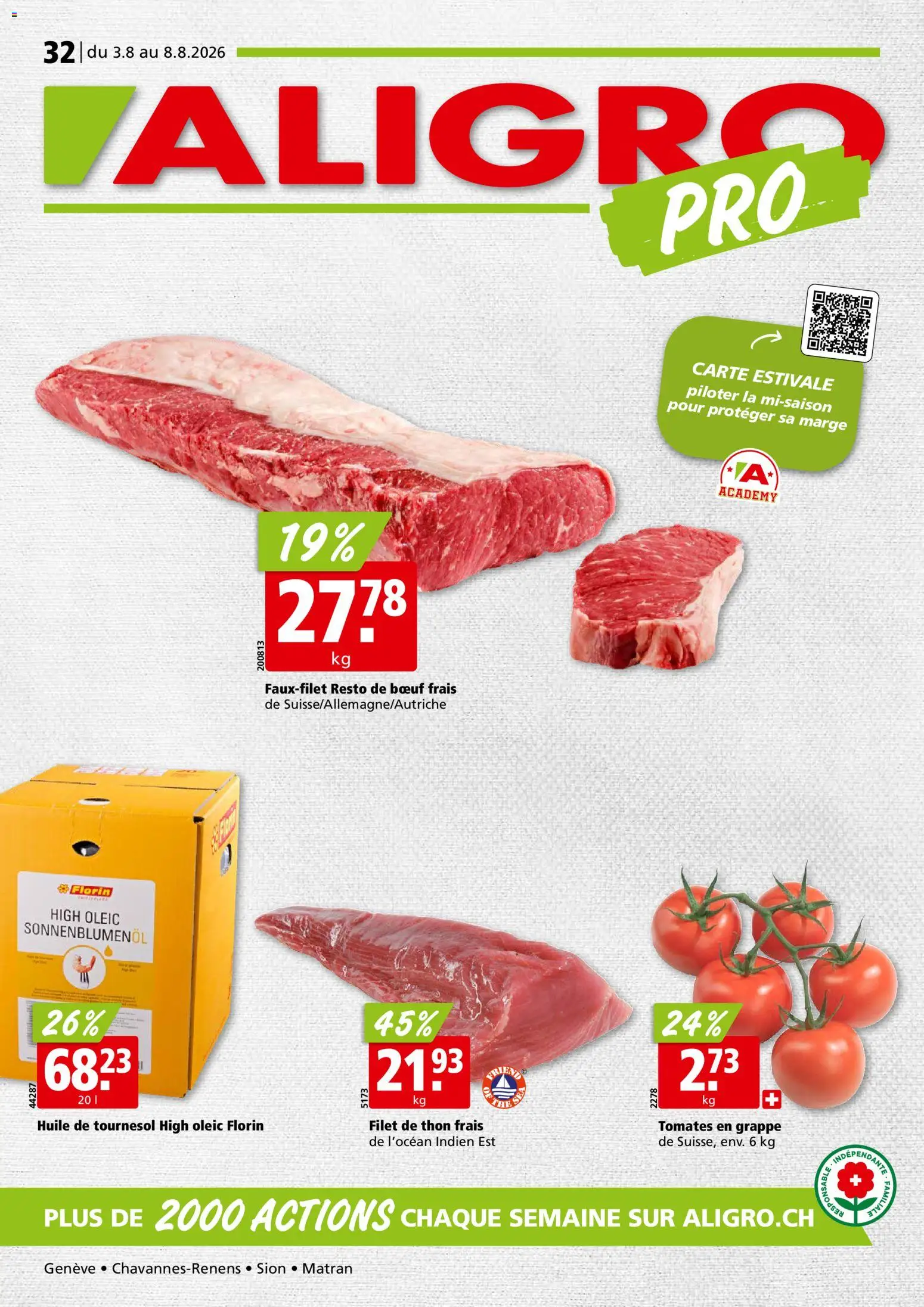 Vorschau des Merkblatts Aligro aktionen Chavannes, Matran, Genève, Sion vom Shop Aligro gültig von 03.08.2026 bis 08.08.2026