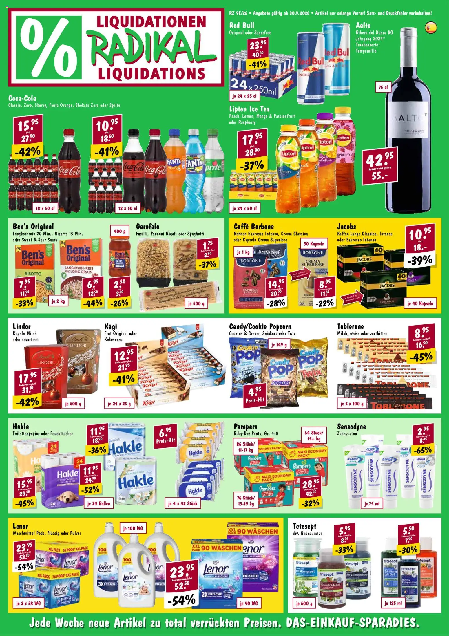 Vorschau des Merkblatts Radikal aktionen vom Shop Radikal gültig von 30.09.2026 bis - Kaffee, Bad, Fanta, Snickers, Lindor, Twix, Toilettenpapier, Pulver
