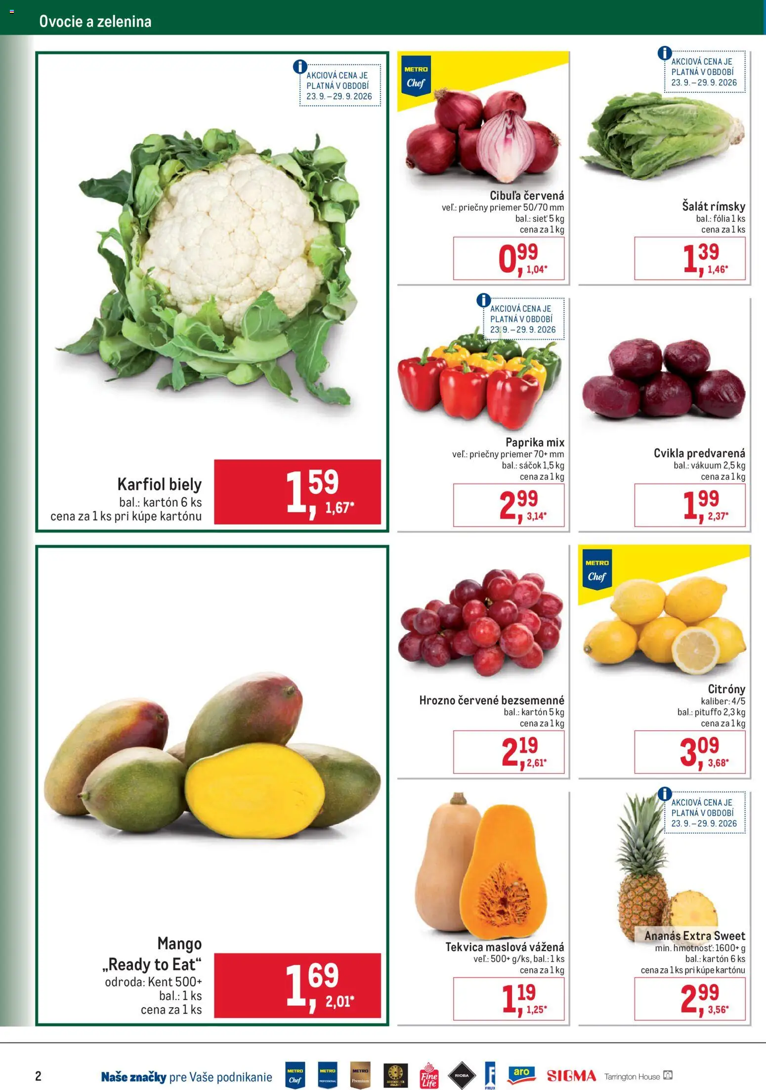 Náhľad Metro letáku platného od 23.09.2026 - Mango, Paprika, Ovocie, Tekvica, Zelenina, Šalát, Karfiol, Hrozno