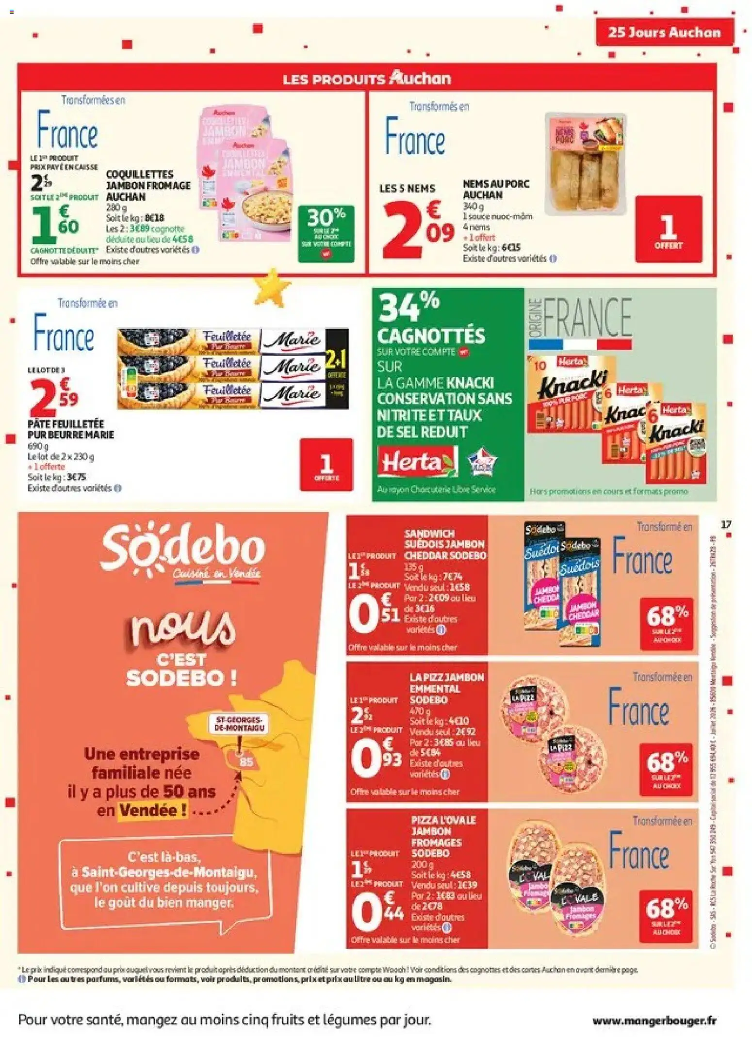 Prévisualisation de Auchan 25 jours 1 supers du magasin Auchan formulaire valide 27/10/2026 - Sandwich, Pâte, Beurre, Jambon, Knacki, Cheddar, Emmental, Porc