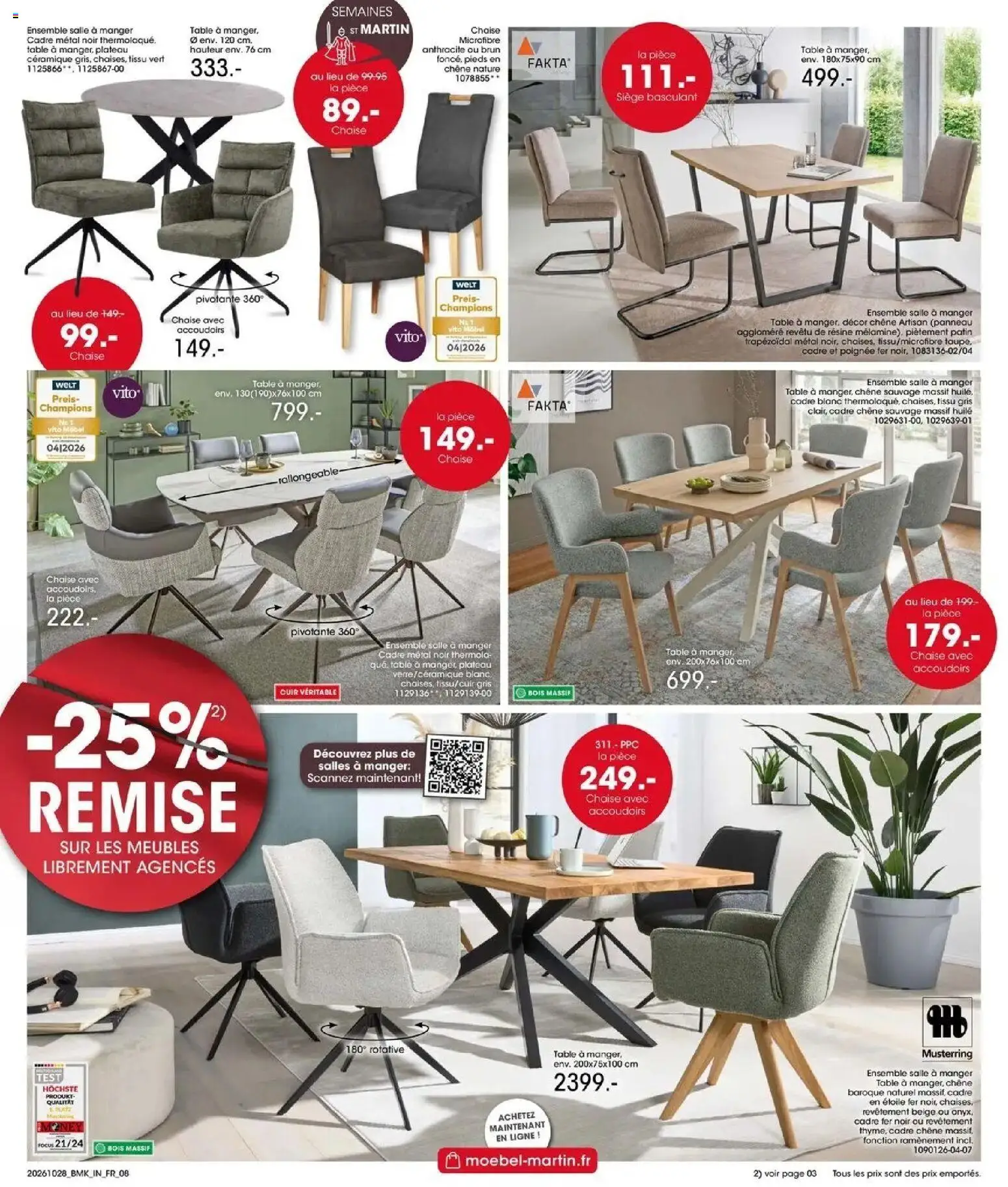 Prévisualisation de Möbel Martin: Offres hebdomadaires du magasin Möbel Martin formulaire valide 28/10/2026 - Chaise, Table, Cadre, Huile, Plateau