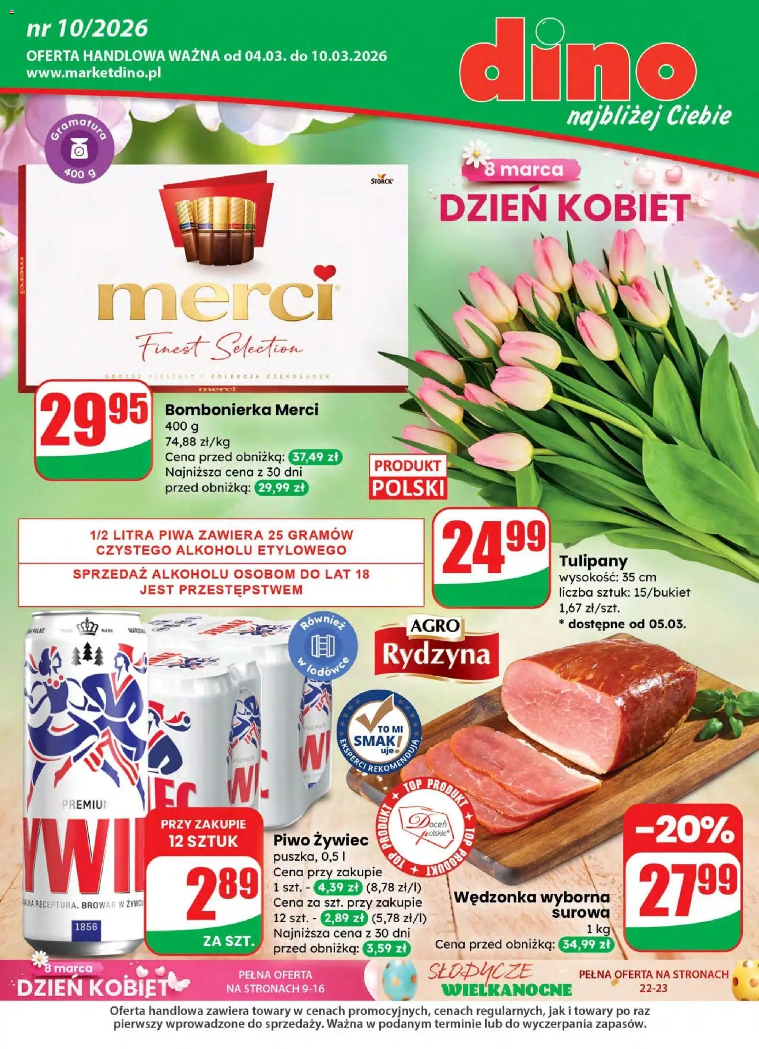 Pogląd gazetki "Dino gazetka" ze sklepu Dino ważnej od 04.03.2026 - Piwo, Słodycze, Tulipany, Merci, Bombonierka