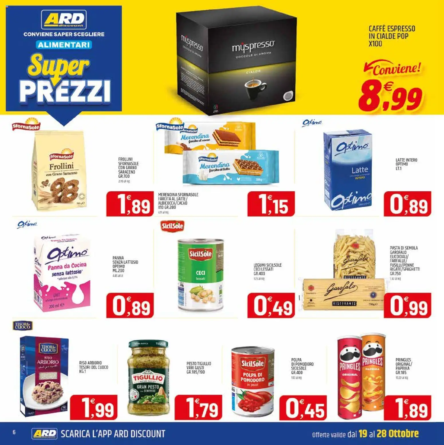 Anteprima dell'opuscolo ARD Discount volantino Sardegna dal negozio ARD Discount valido da 19/10/2026 - Latte, Ceci, Pesto, Panna, Semola, Pasta di semola, Frollini, Latte intero