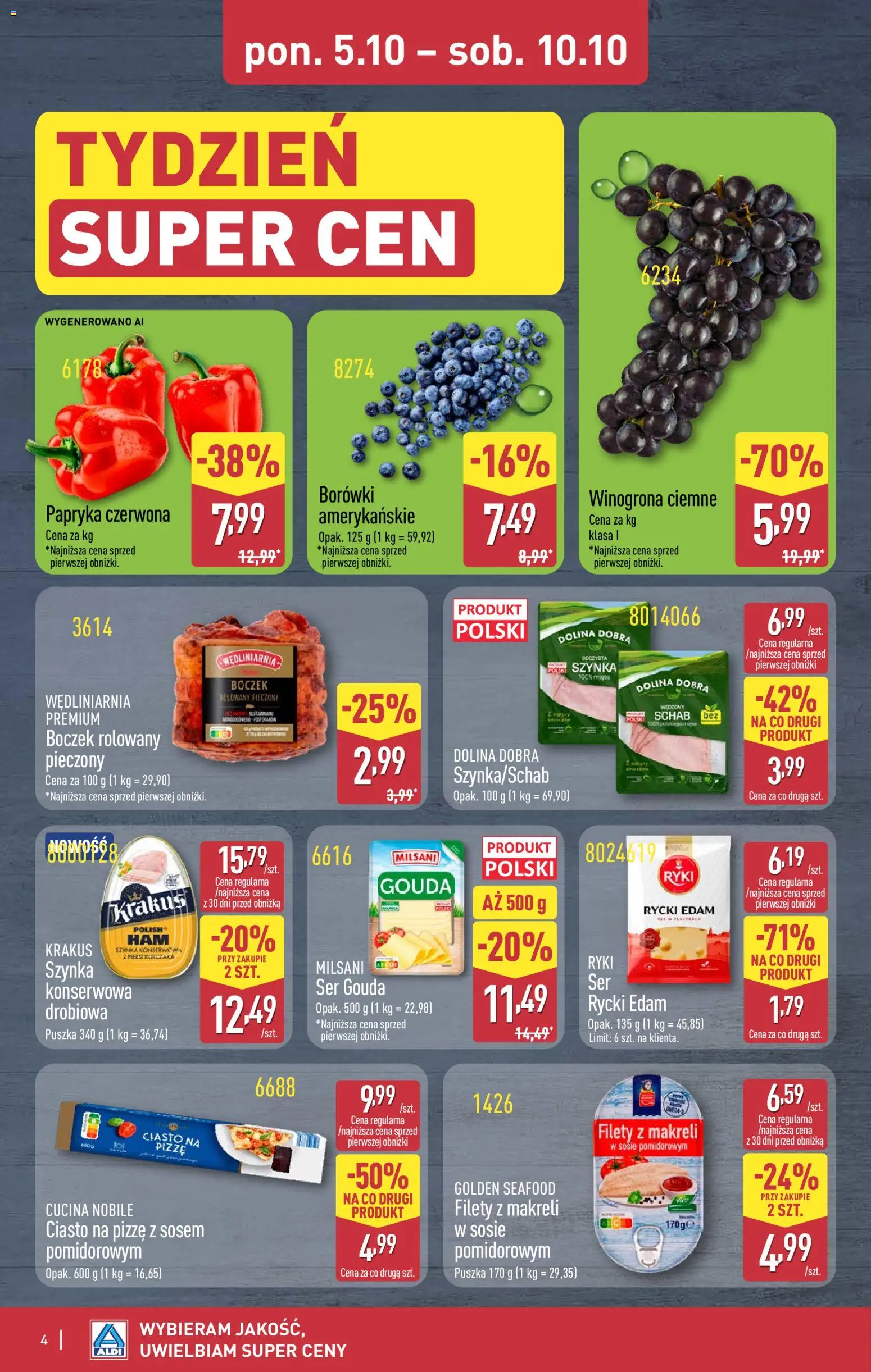 Pogląd gazetki "Aldi gazetka - Oferta weekendowa" ze sklepu Aldi ważnej od 08.10.2026 - Ciasto, Ciasto na pizze, Borówki, Ser, Schab, Papryka, Szynka, Ser gouda