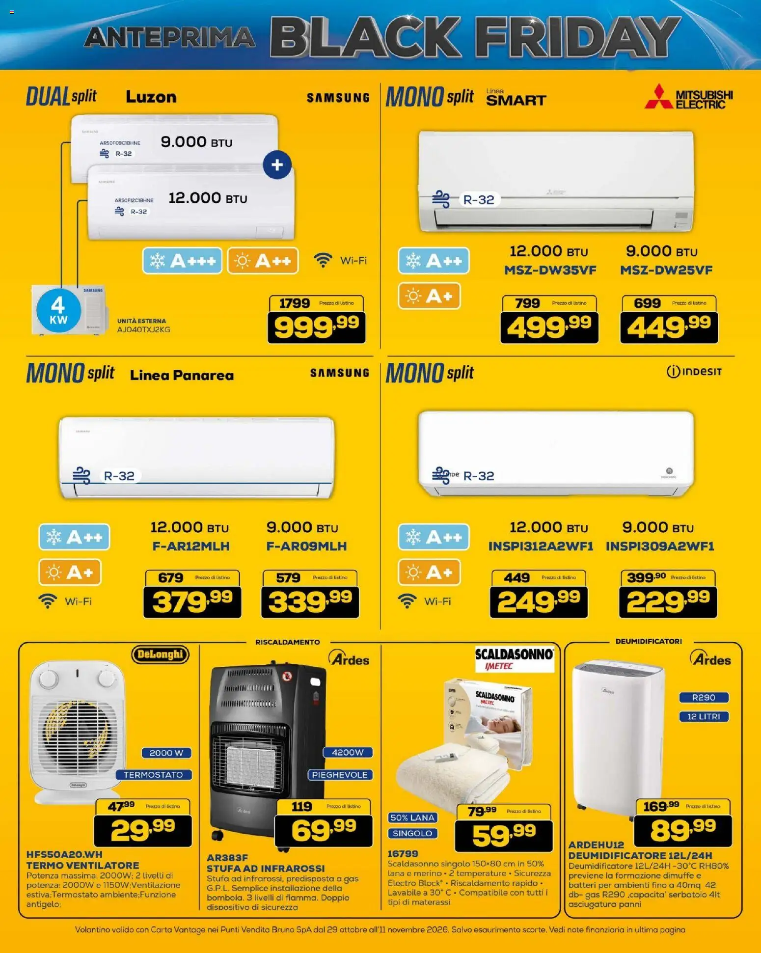 Anteprima dell'opuscolo BRUNO Black Friday ML dal negozio BRUNO valido da 29/10/2026 - Samsung, Deumidificatore, Ventilatore, Stufa, Panni