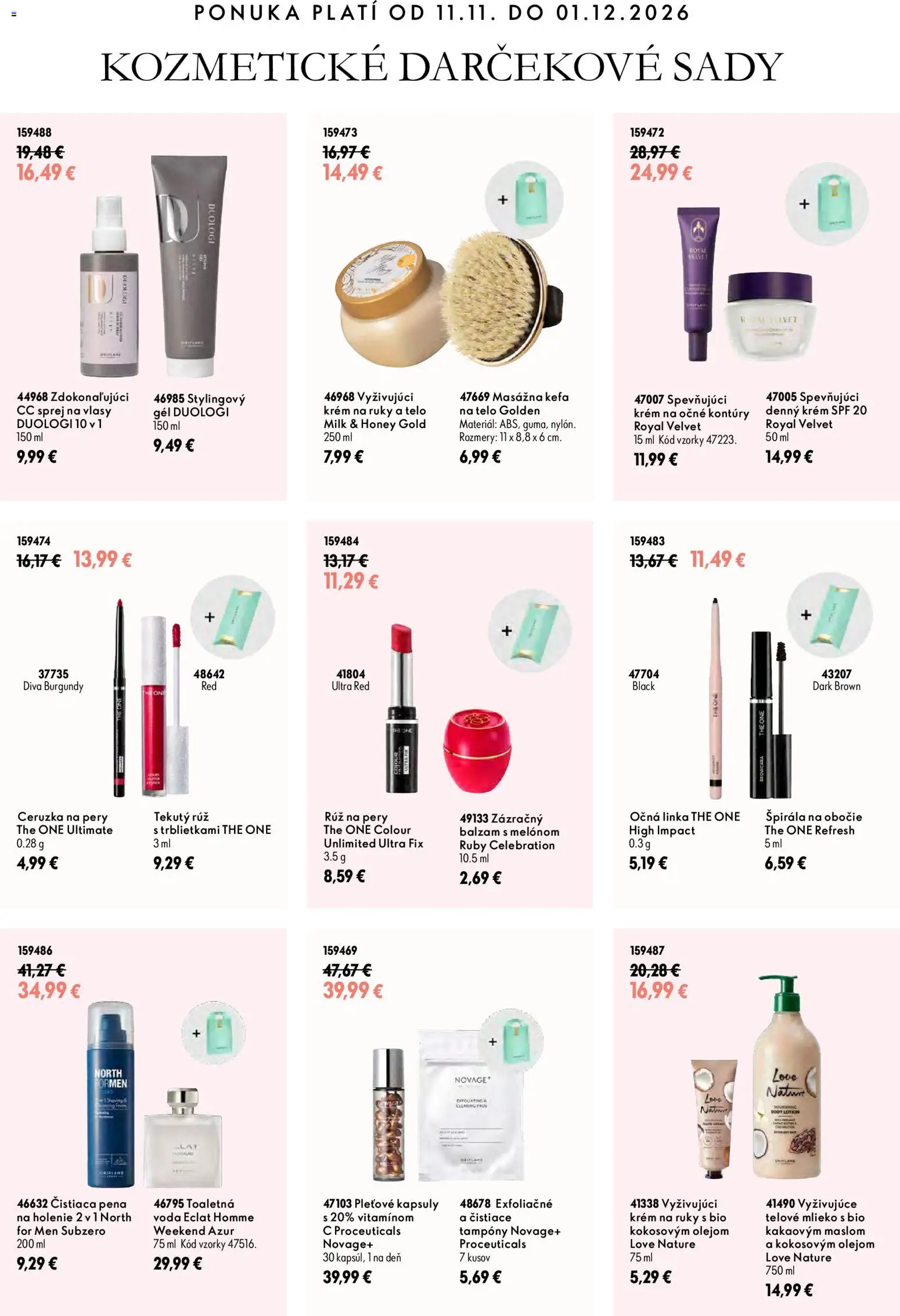 Náhľad Oriflame letáku platného od 11.11.2026 - Voda, Pena, Ceruzka, Kefa, Krém, Telové mlieko, Krém na ruky, Očná linka