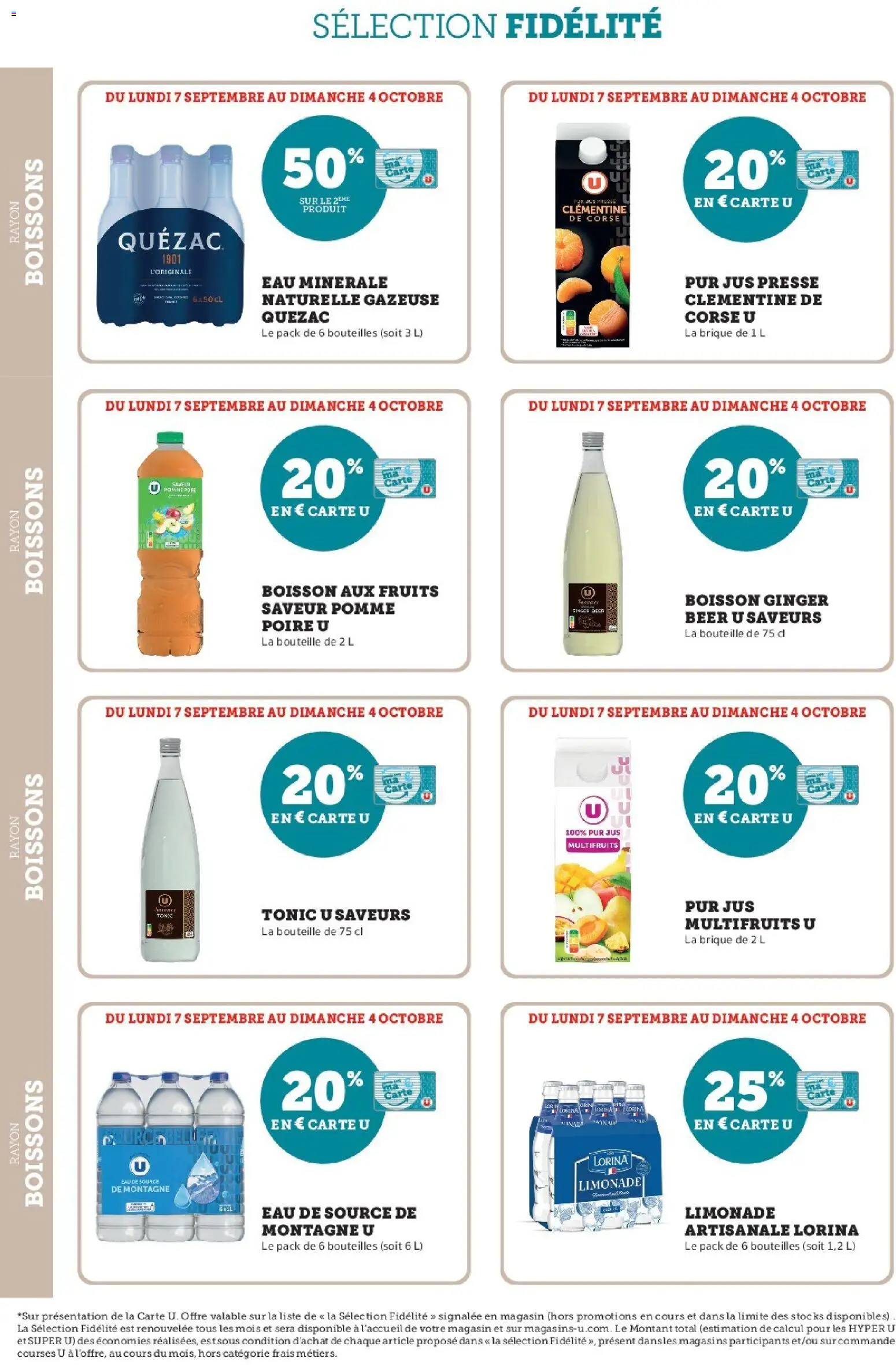 Prévisualisation de Super U - Ma sélection Carte U Septembre du magasin Super U formulaire valide 07/09/2026 - Fruits, Pomme, Ginger beer, Poire, Brique, Bouteille, Tonic, Boisson aux fruits