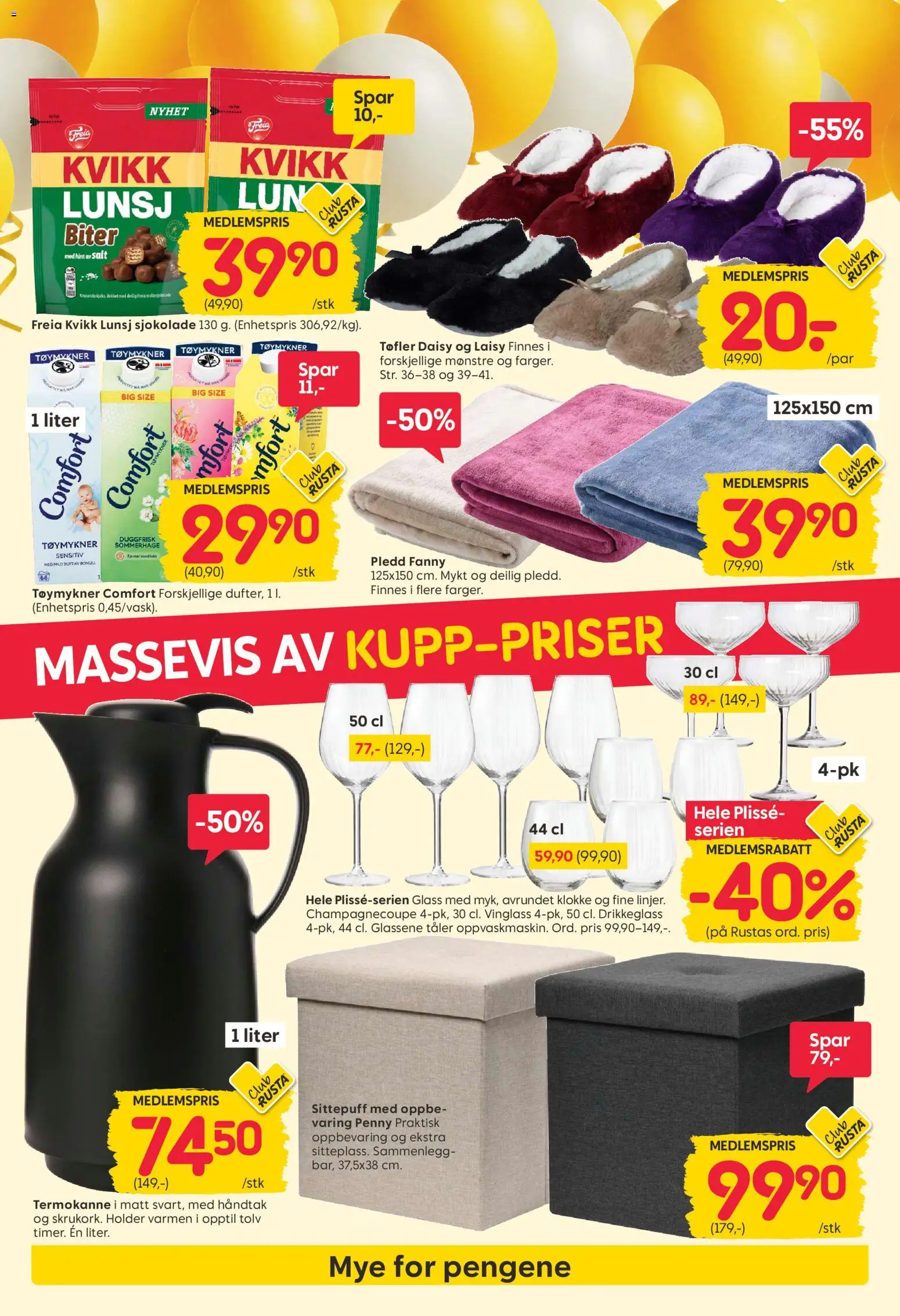 Forhåndsvis Rusta kundeavis fra butikk Rusta gyldig fra 26/10/2026 - Bomull, Slippers, Vinglass, 1, Glass, Tøfler, Duft, Kvikk Lunsj