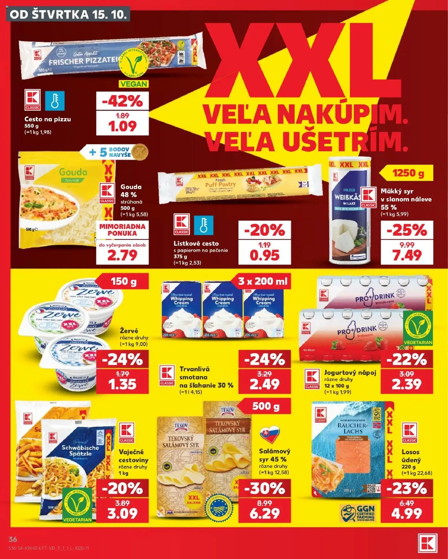 Náhľad Kaufland letáku platného od 15.10.2026 - Cestoviny, Syr, Losos, Cesto, Žervé, Gouda, Mäkký syr, Trvanlivá smotana