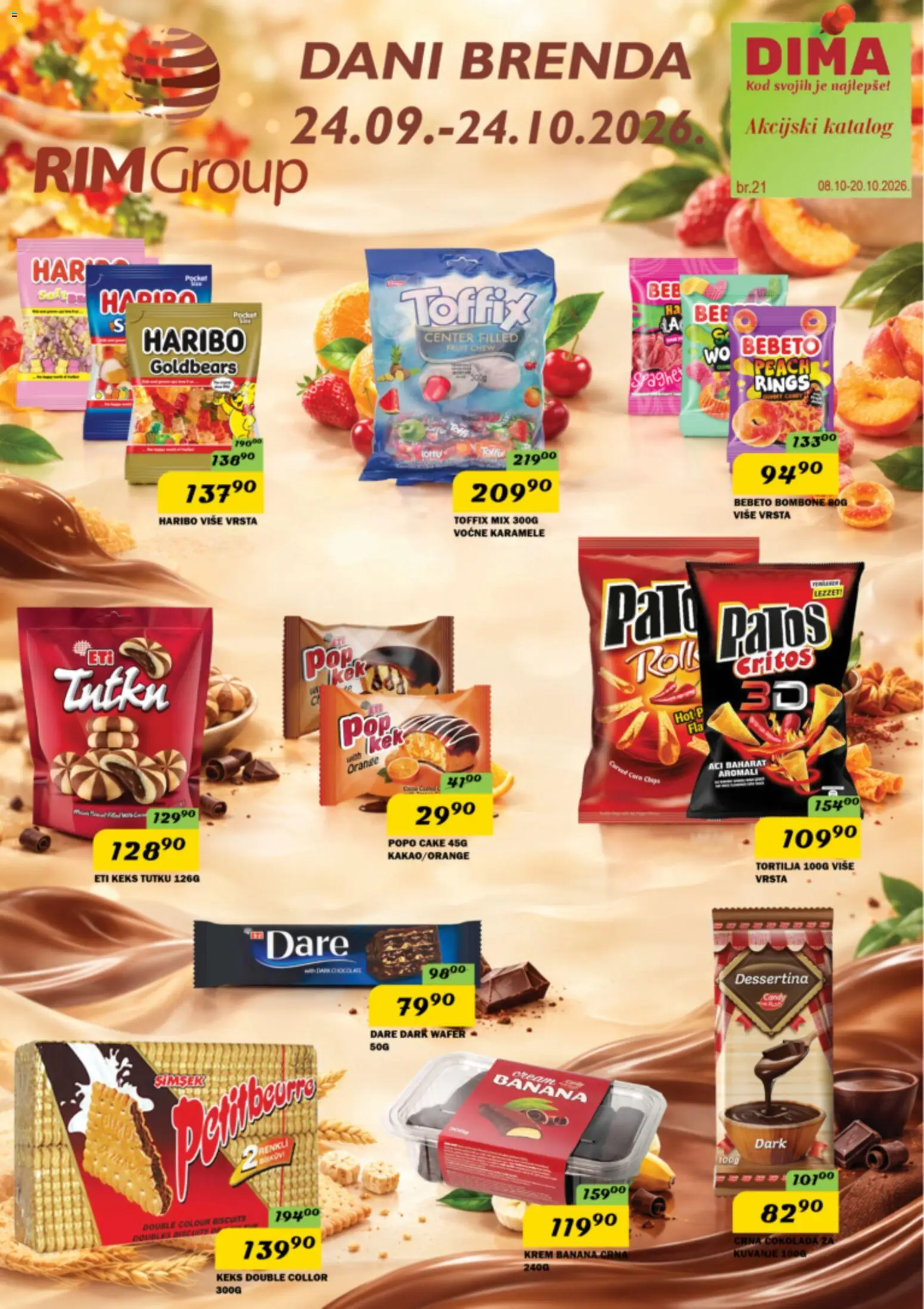 Pregled VP Dima kataloga - važi od 08.10.2026 - Banana, Čokolada, Keks, Tortilja, Bombone, Haribo, Krem