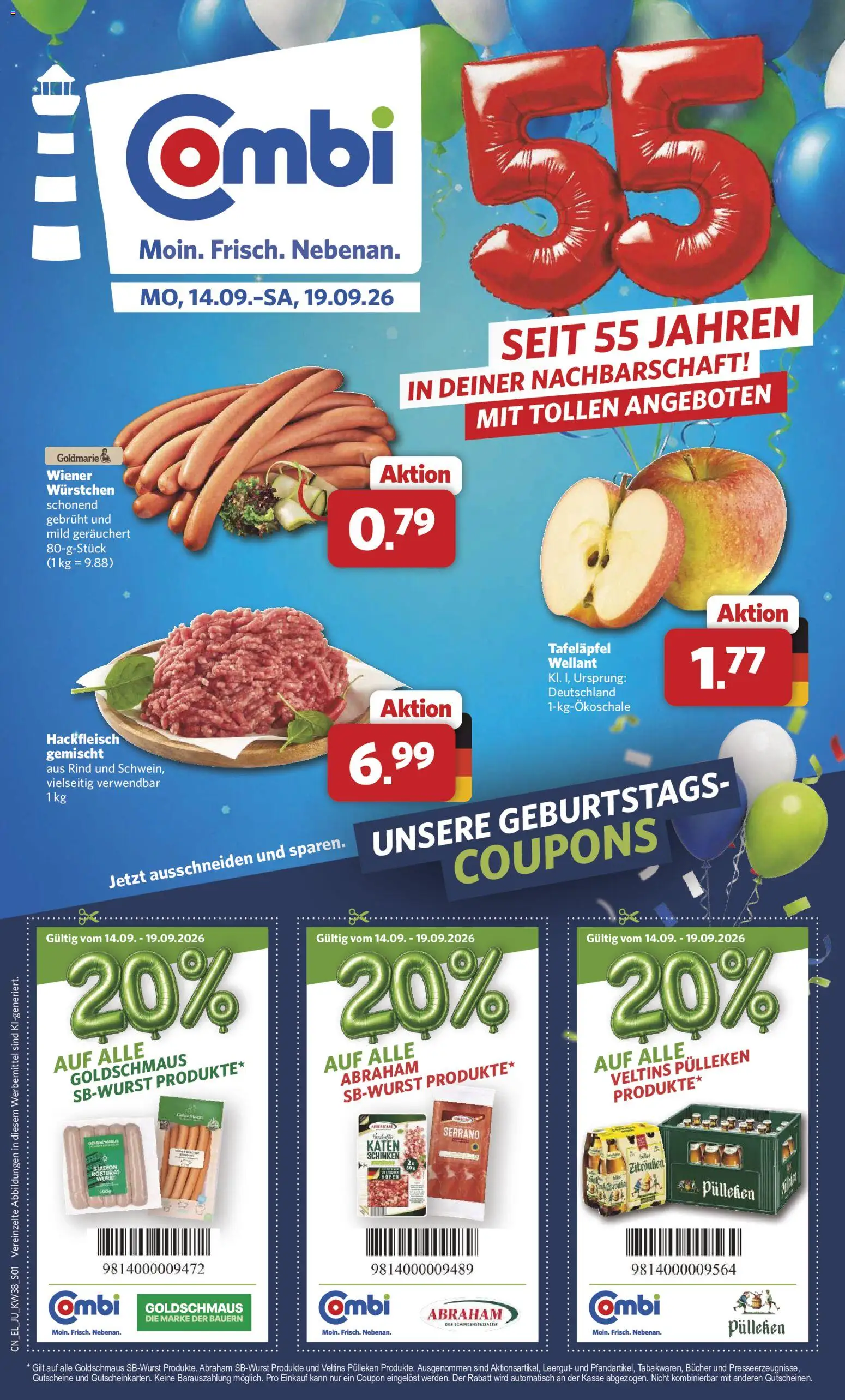 Vorschau von dem Prospekt des Geschäftes Combi, gültig ab dem 14.09.2026 - Wurst, Hackfleisch, Veltins, Schinken, Veltins pulleken