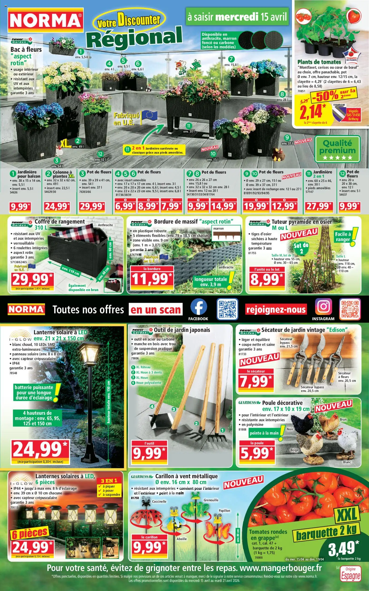 Prévisualisation de Norma catalogue du magasin Norma formulaire valide 15/04/2026 - Fleurs, Champagne, Batterie, Cerises, Suspension, Rateau, Coffre de rangement, Plants de tomates