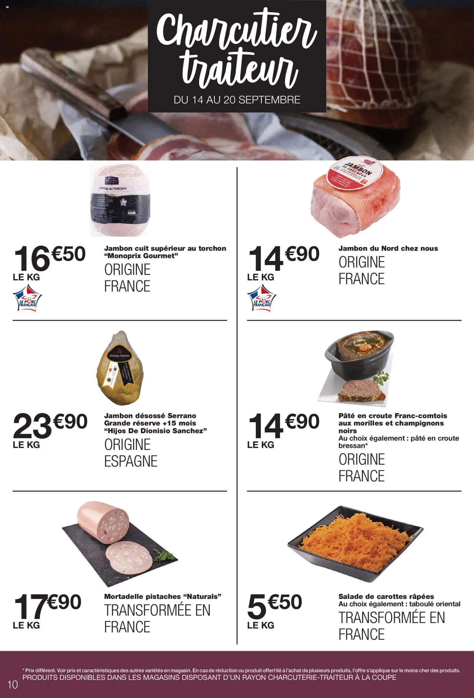 Prévisualisation de Monoprix catalogue du magasin Monoprix formulaire valide 08/09/2026 - Salade, Jambon, Taboulé, Champignons, Porc, Torchon, Pâté en croûte, Pistaches