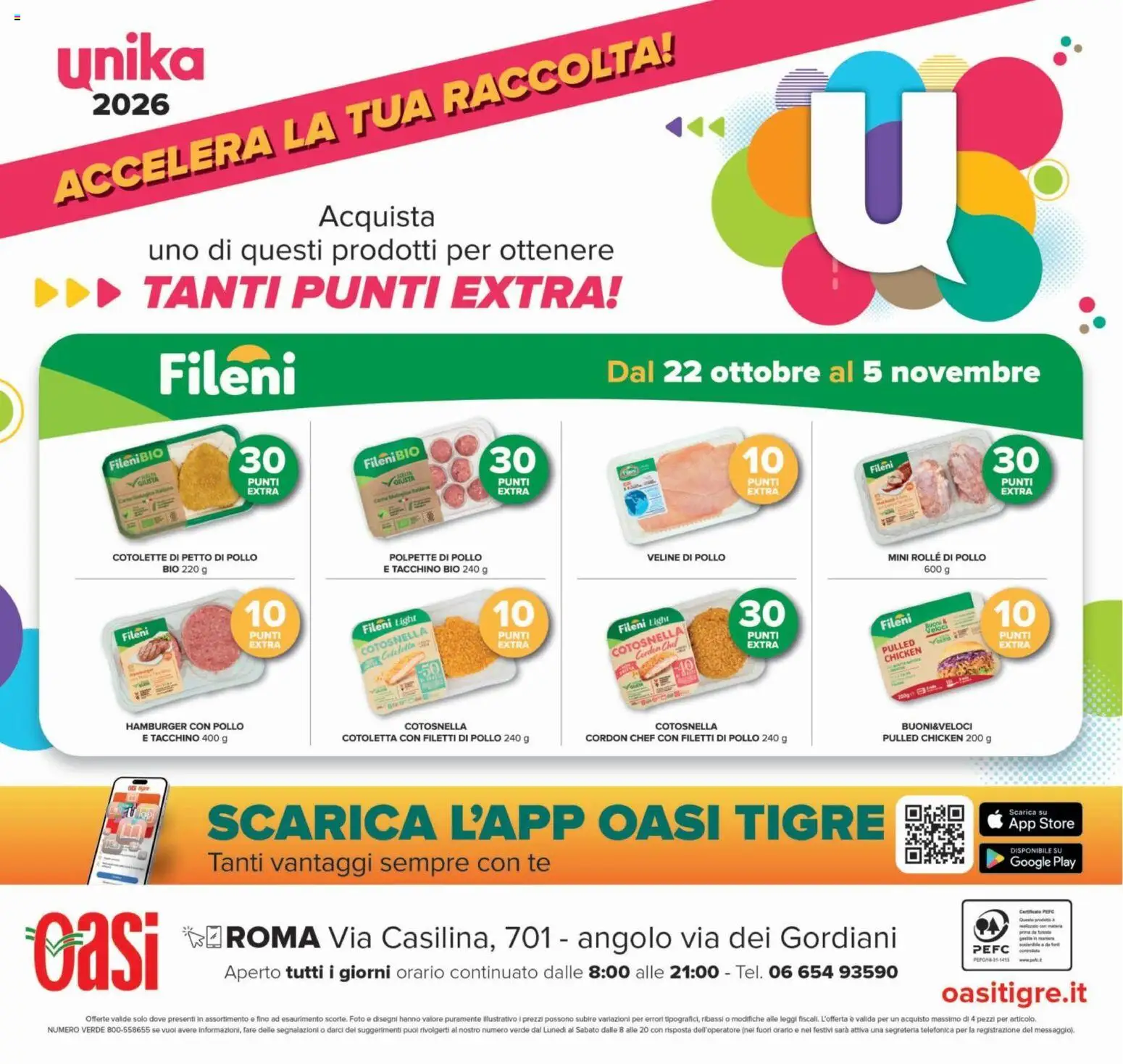 Anteprima dell'opuscolo Oasi volantino Roma dal negozio Oasi valido da 22/10/2026 - Hamburger, Pollo, Polpette, Tacchino, Petto di Pollo, Tè, Veline, Cotolette di petto di pollo