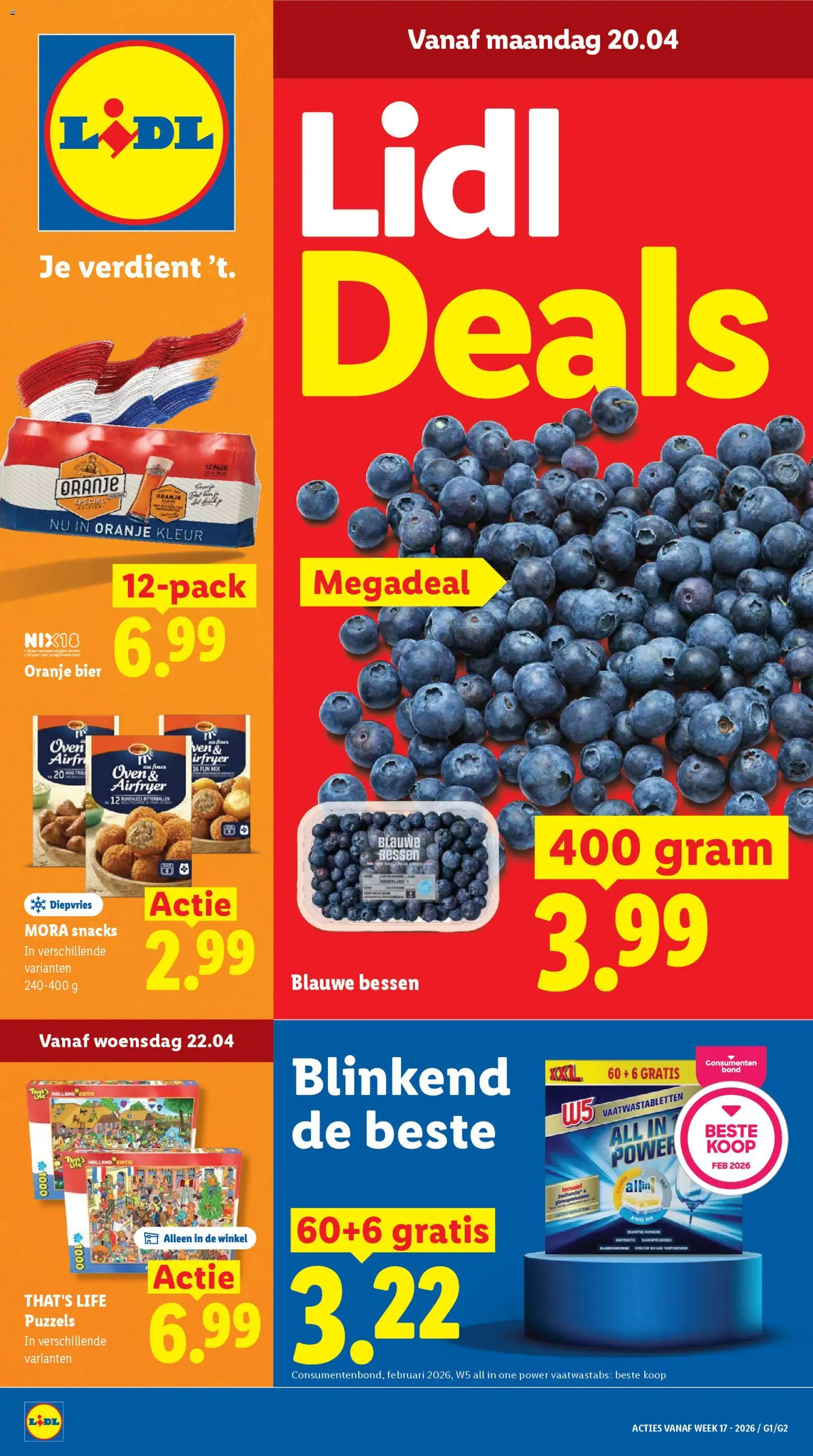 Voorbeeld van Lidl folder week 17 van winkel Lidl geldig vanaf 20-04-2026 - Bier, Snacks, Oven, Vaatwastabletten