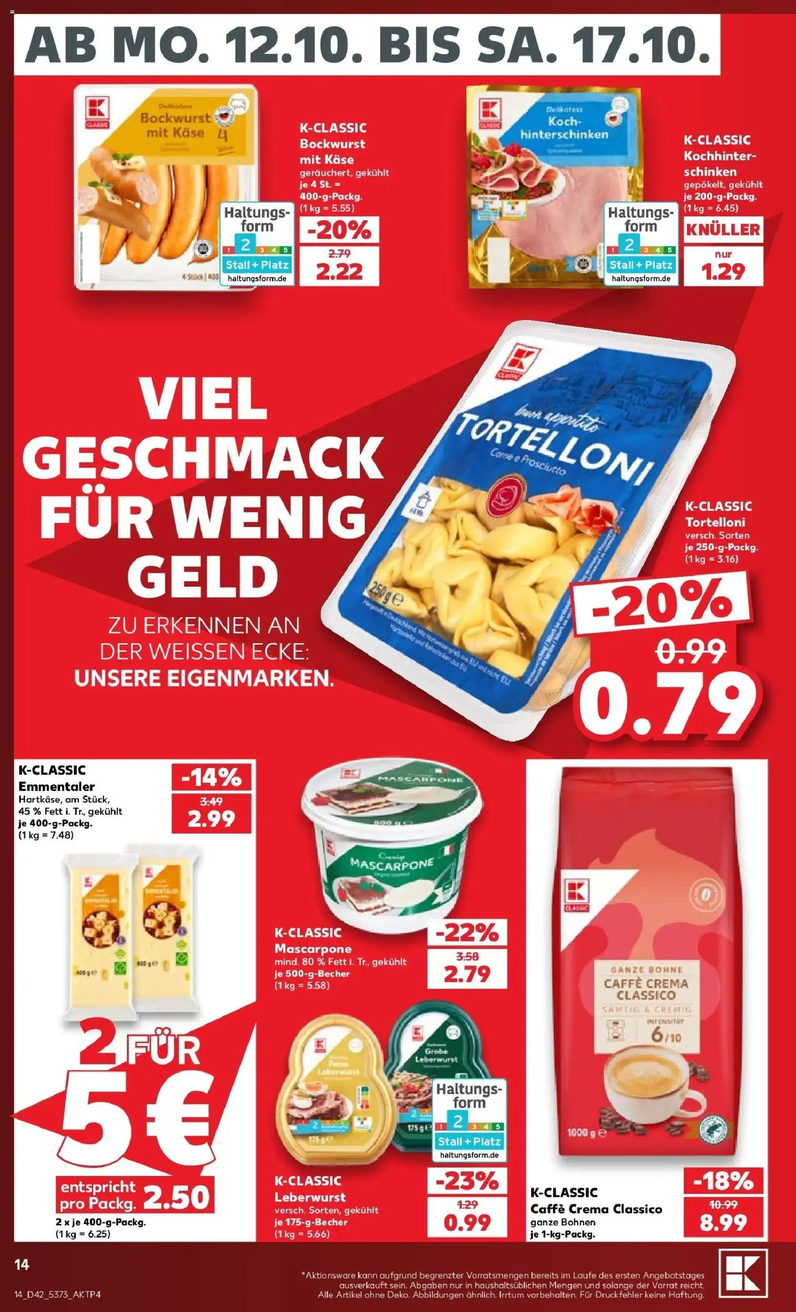 Vorschau von dem Prospekt des Geschäftes Kaufland, gültig ab dem 12.10.2026 - Käse, Mascarpone, Schinken, Bockwurst