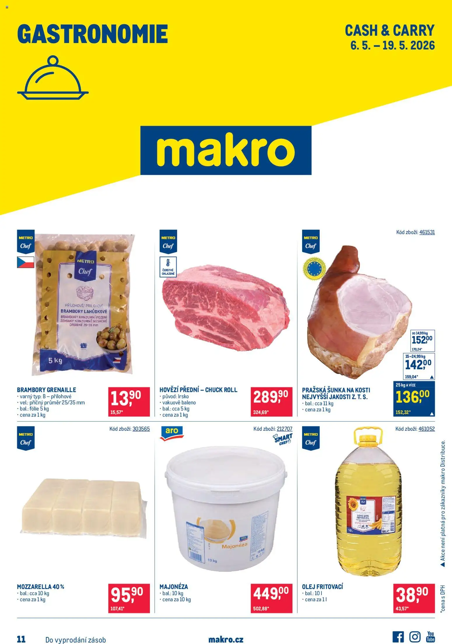 Náhled nabídky: Makro Makro leták - Gastronomie platný od 06.05.2026 - Olej, Mozzarella, Šunka, Hovězí, Brambory Grenaille, Majonéza, Hovězí přední, Pražská šunka