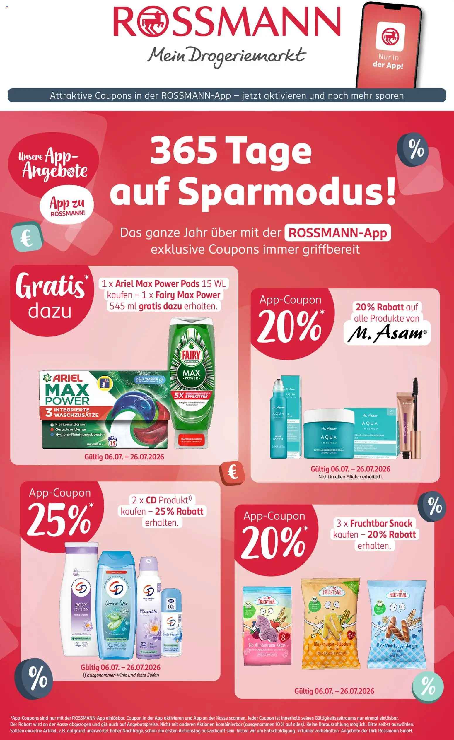 Vorschau von dem Prospekt des Geschäftes Rossmann, gültig ab dem 06.07.2026 - Wasser, Käse, Ariel, Mascara, Creme, Fleckenentferner