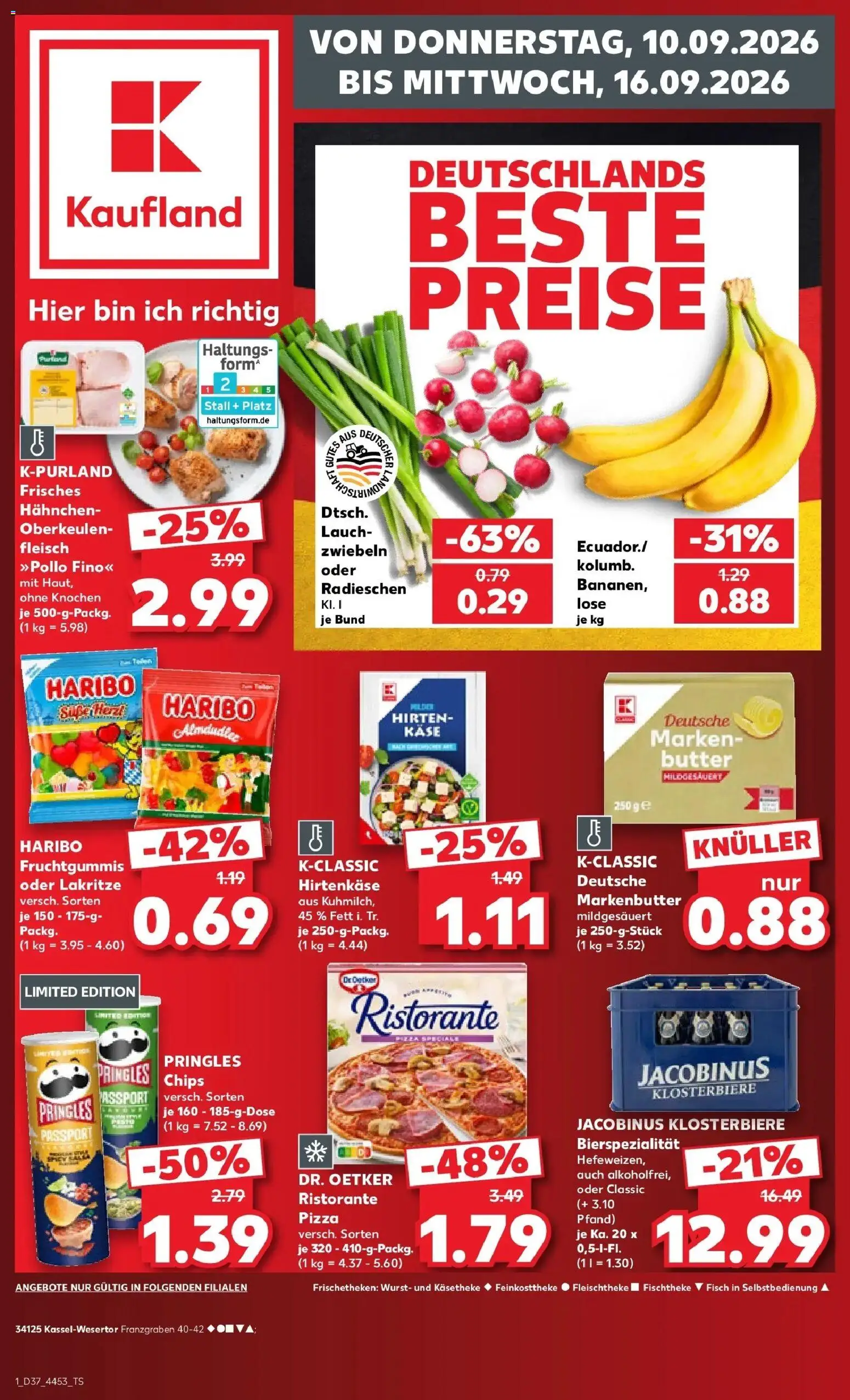 Vorschau von dem Prospekt des Geschäftes Kaufland, gültig ab dem 10.09.2026 - Chips, Butter, Käse, Fleisch, Lauch, Pringles, Zwiebeln, Hahnchen