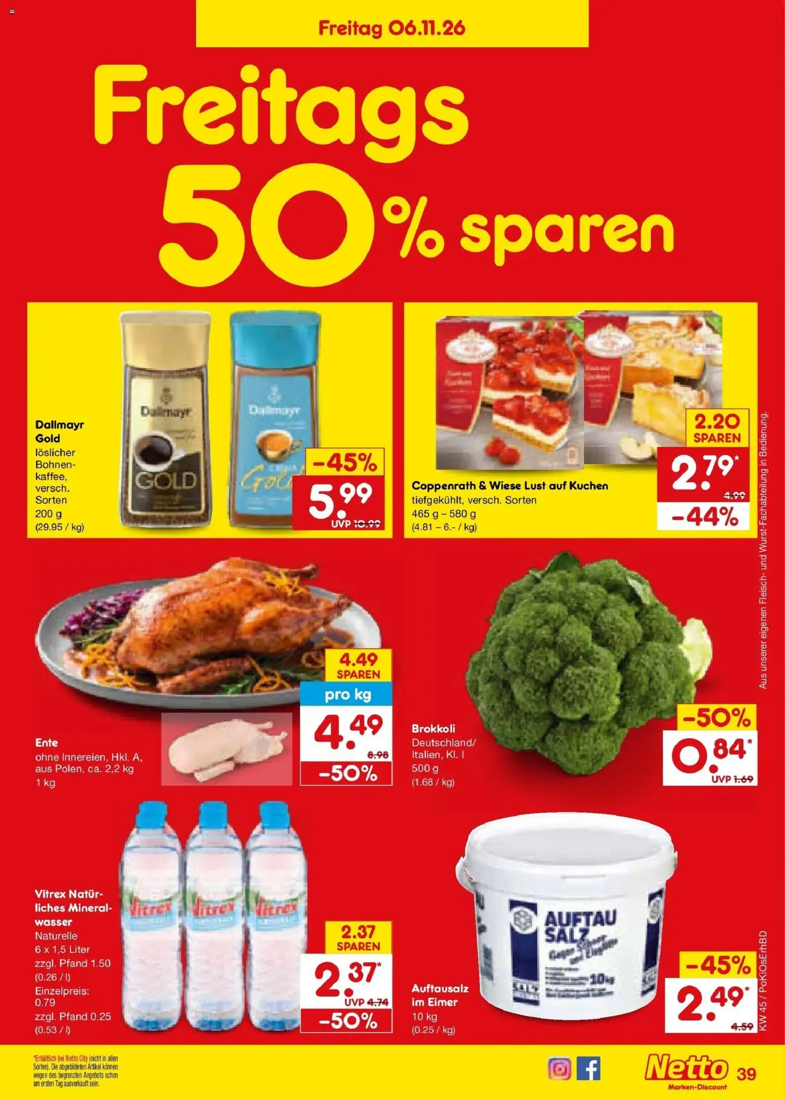 Vorschau von dem Prospekt des Geschäftes Netto Marken-Discount, gültig ab dem 02.11.2026 - Kuchen, Wasser, Brokkoli, Ente, Fleisch, Dallmayr, Salz