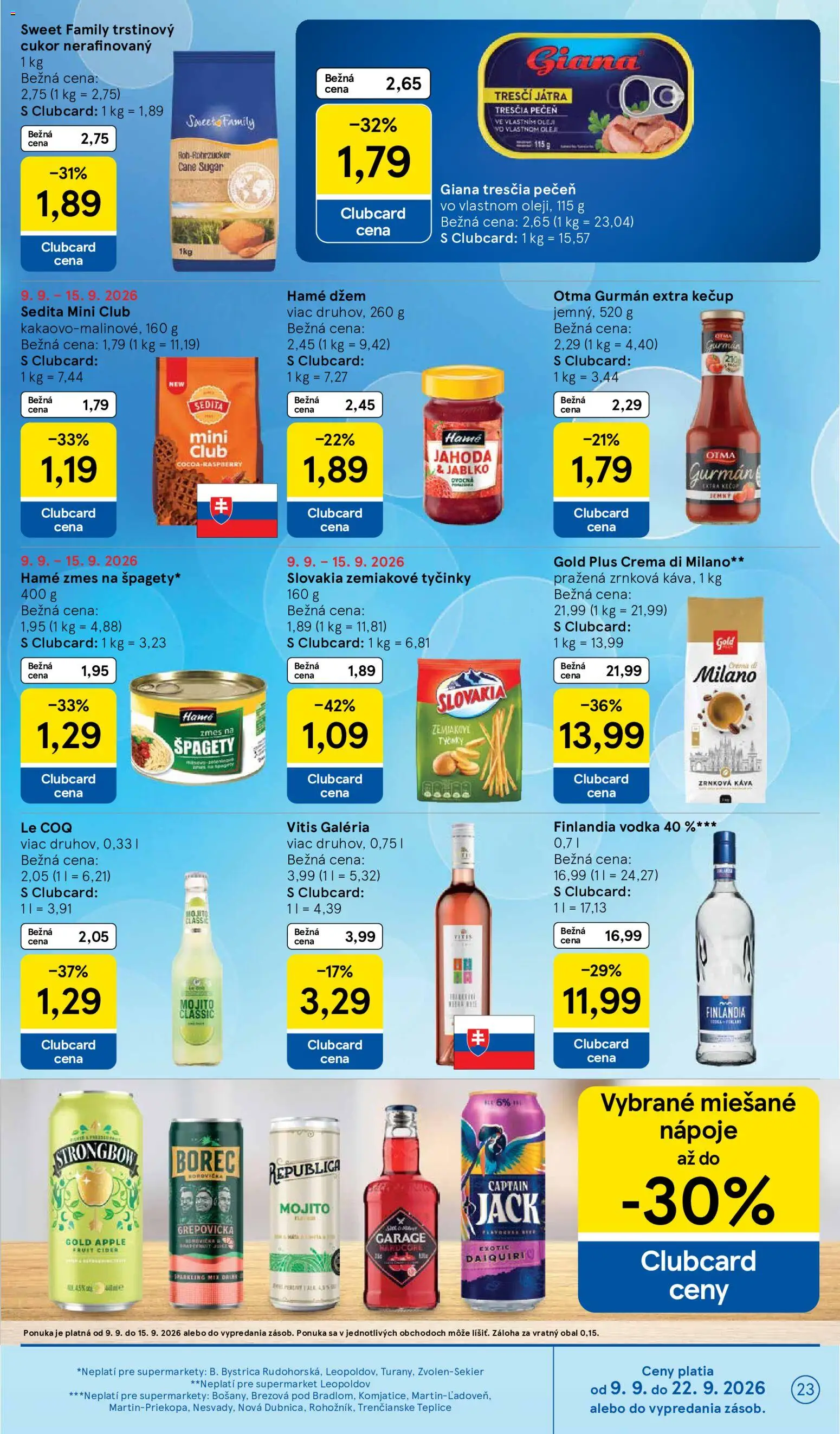 Náhľad Tesco letáku platného od 09.09.2026 - Apple, Pečeň, Špagety, Cukor, Zrnková káva, Kečup, Finlandia, Republica