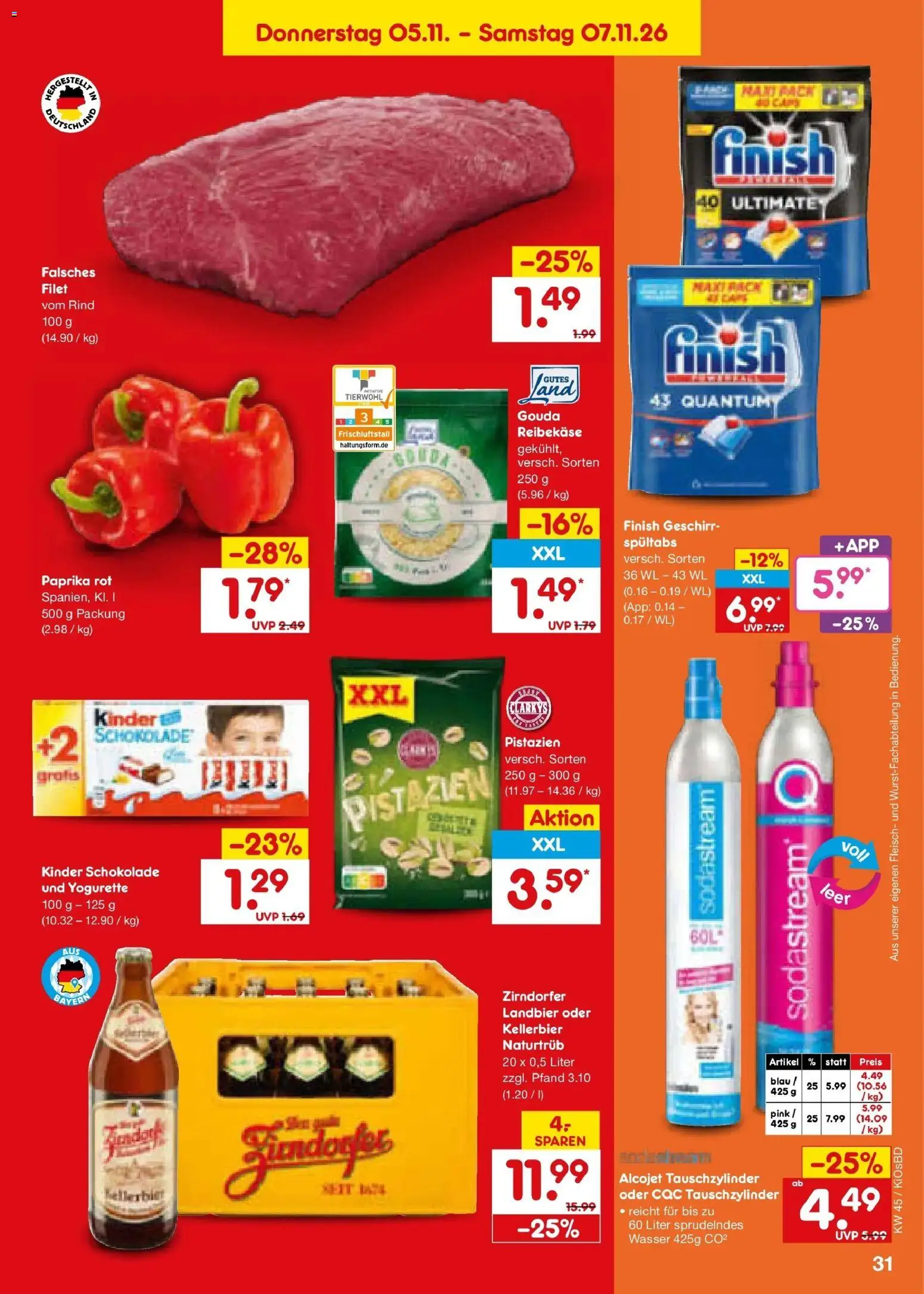 Vorschau von dem Prospekt des Geschäftes Netto Marken-Discount, gültig ab dem 02.11.2026 - Schokolade, Sodastream, Fleisch, Paprika, Gouda, Paprika rot, Reibekase, Kinder schokolade