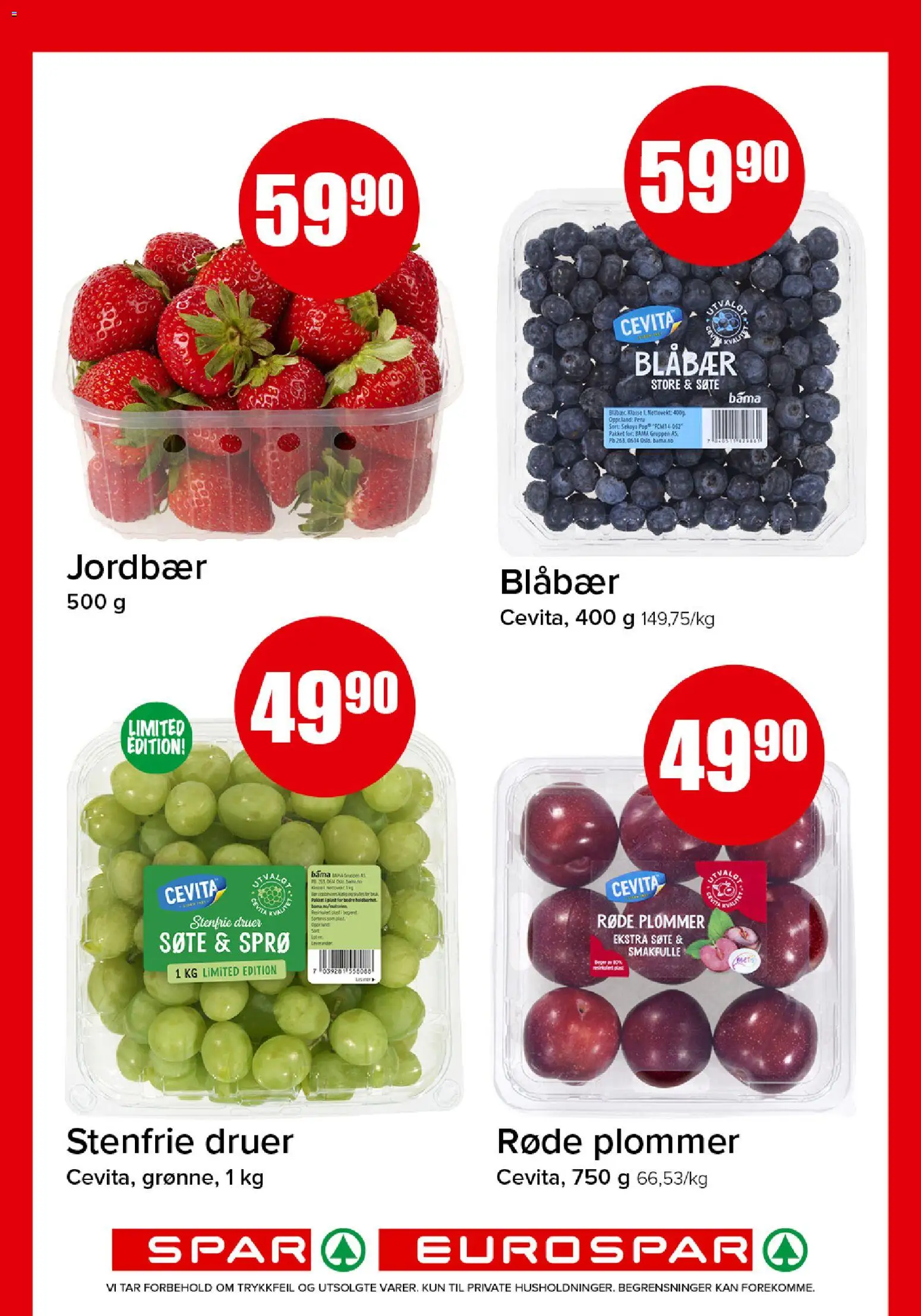Forhåndsvis Spar kundeavis fra butikk Spar gyldig fra 12/10/2026 - Jordbær, Plommer, Druer, Blåbær, 1