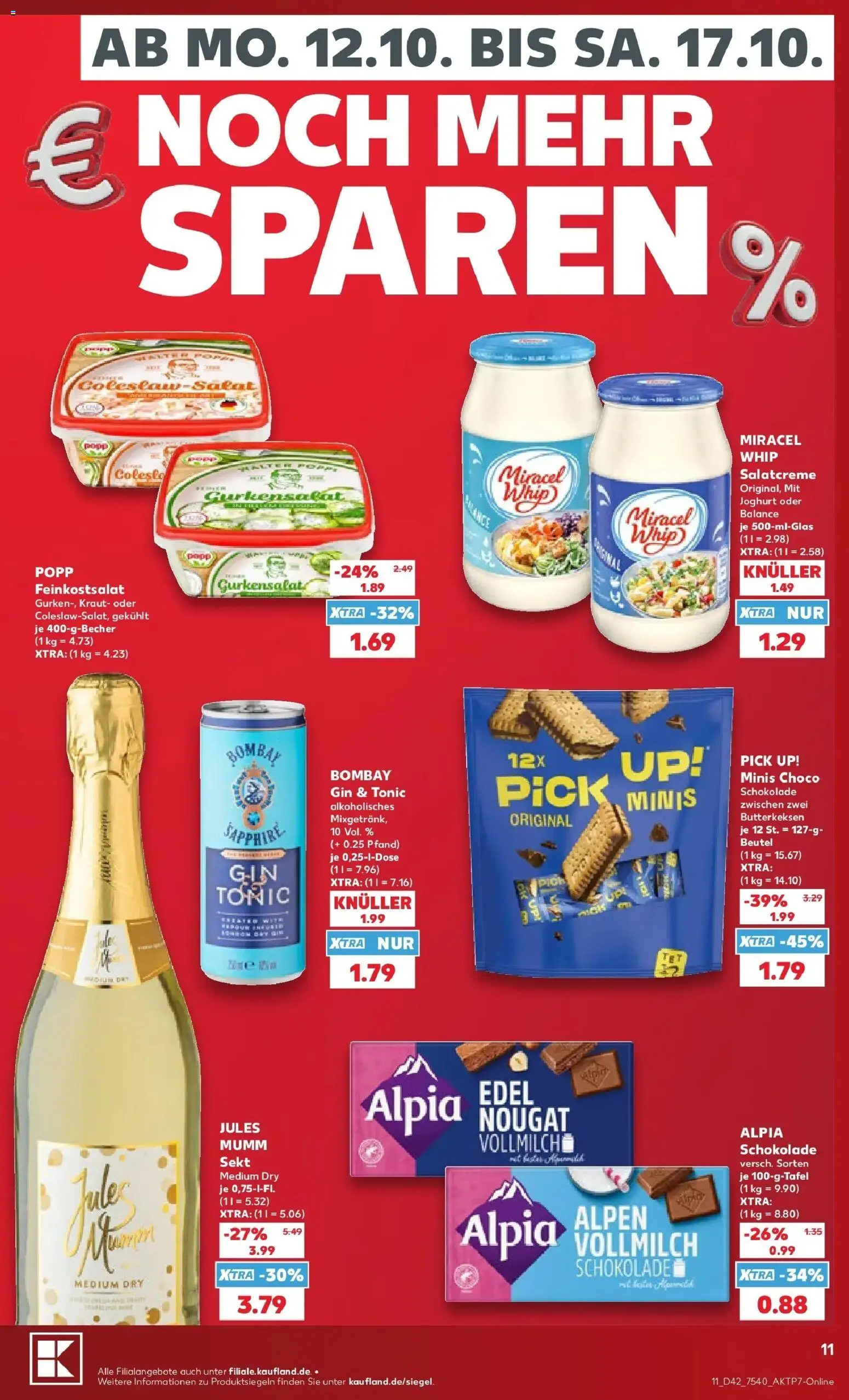 Vorschau von dem Prospekt des Geschäftes Kaufland, gültig ab dem 12.10.2026 - Schokolade, Joghurt, Gin, Sekt, Miracel whip, Kraut, Jules mumm