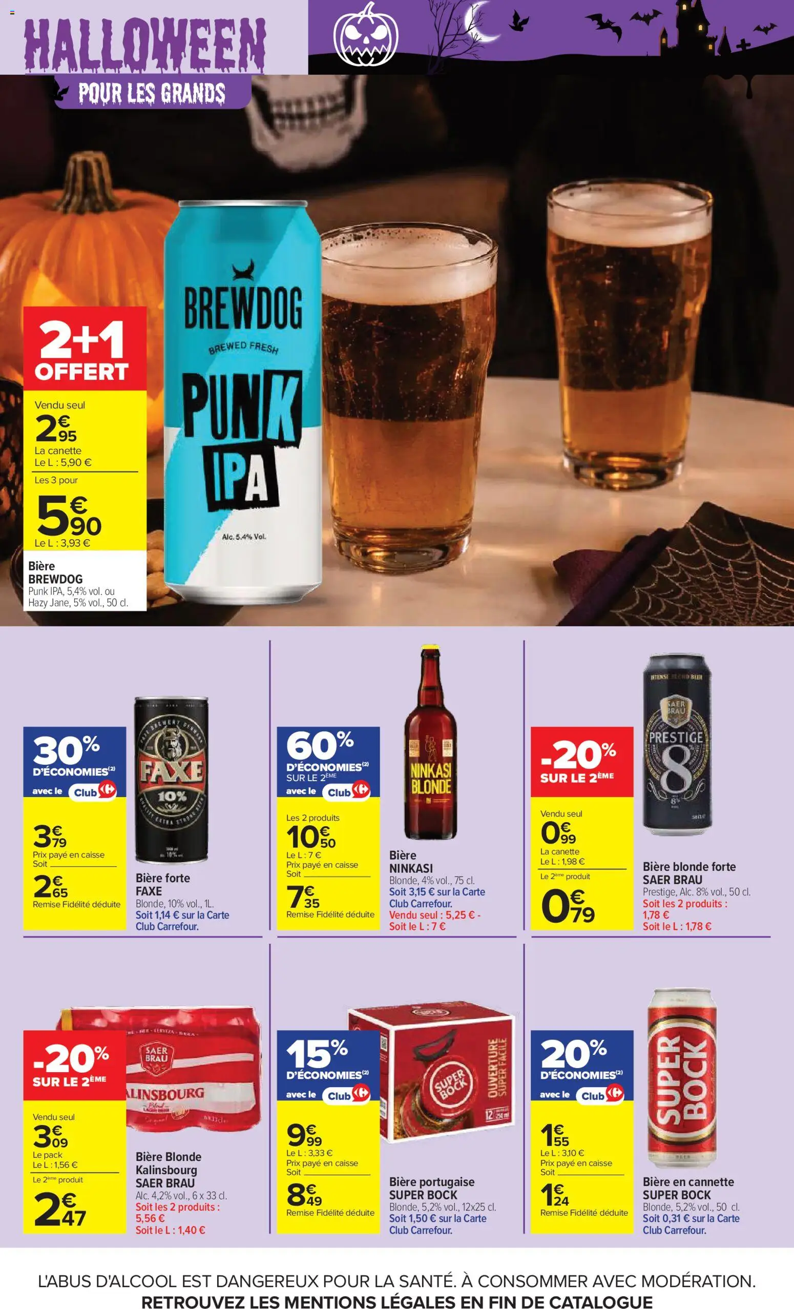 Prévisualisation de Carrefour catalogue du magasin Carrefour formulaire valide 20/10/2026 - Bière, BrewDog, Bière blonde, Super Bock, Biere forte