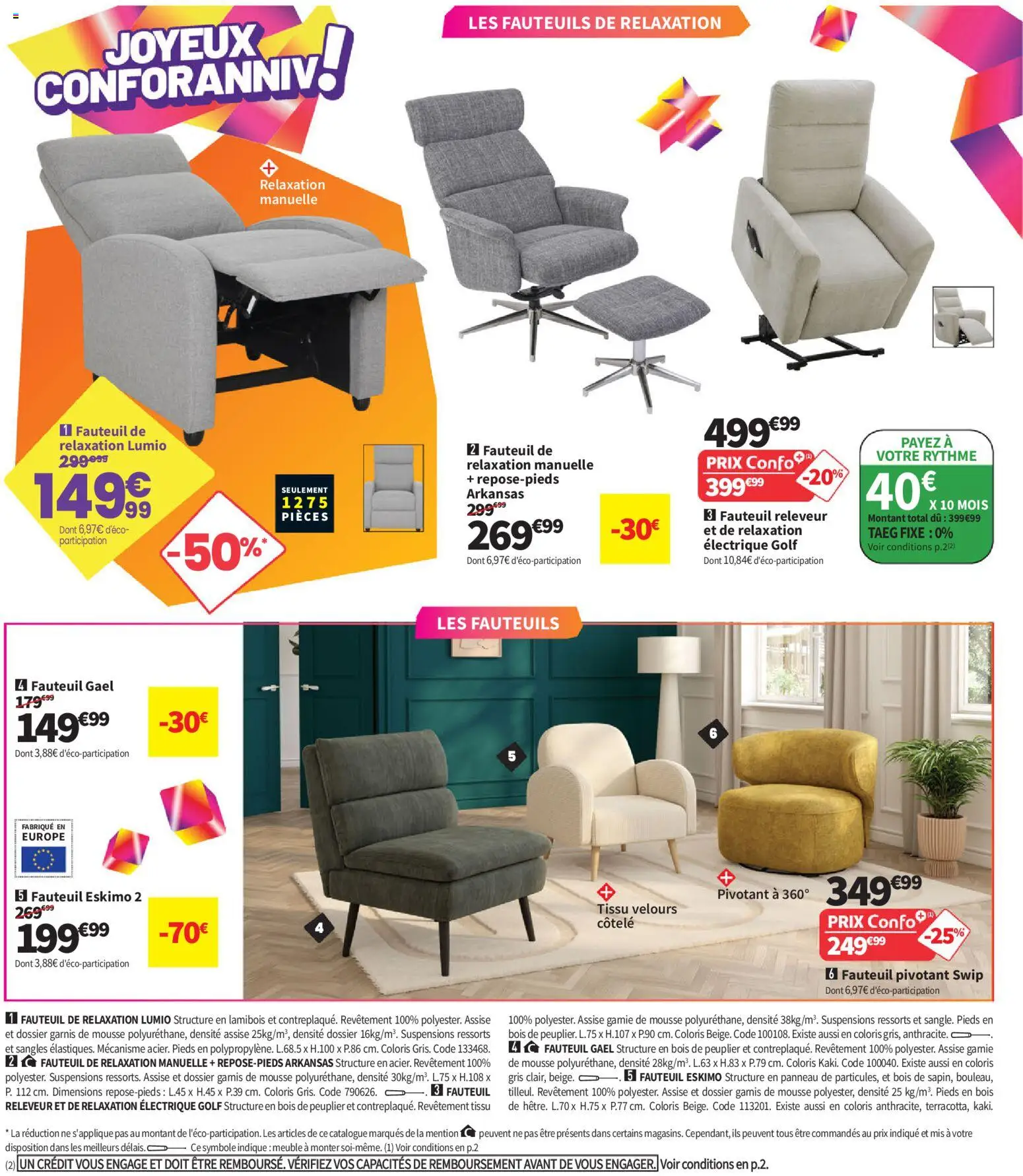 Prévisualisation de Conforama catalogue du magasin Conforama formulaire valide 25/08/2026 - Fauteuil, Meuble, Mousse