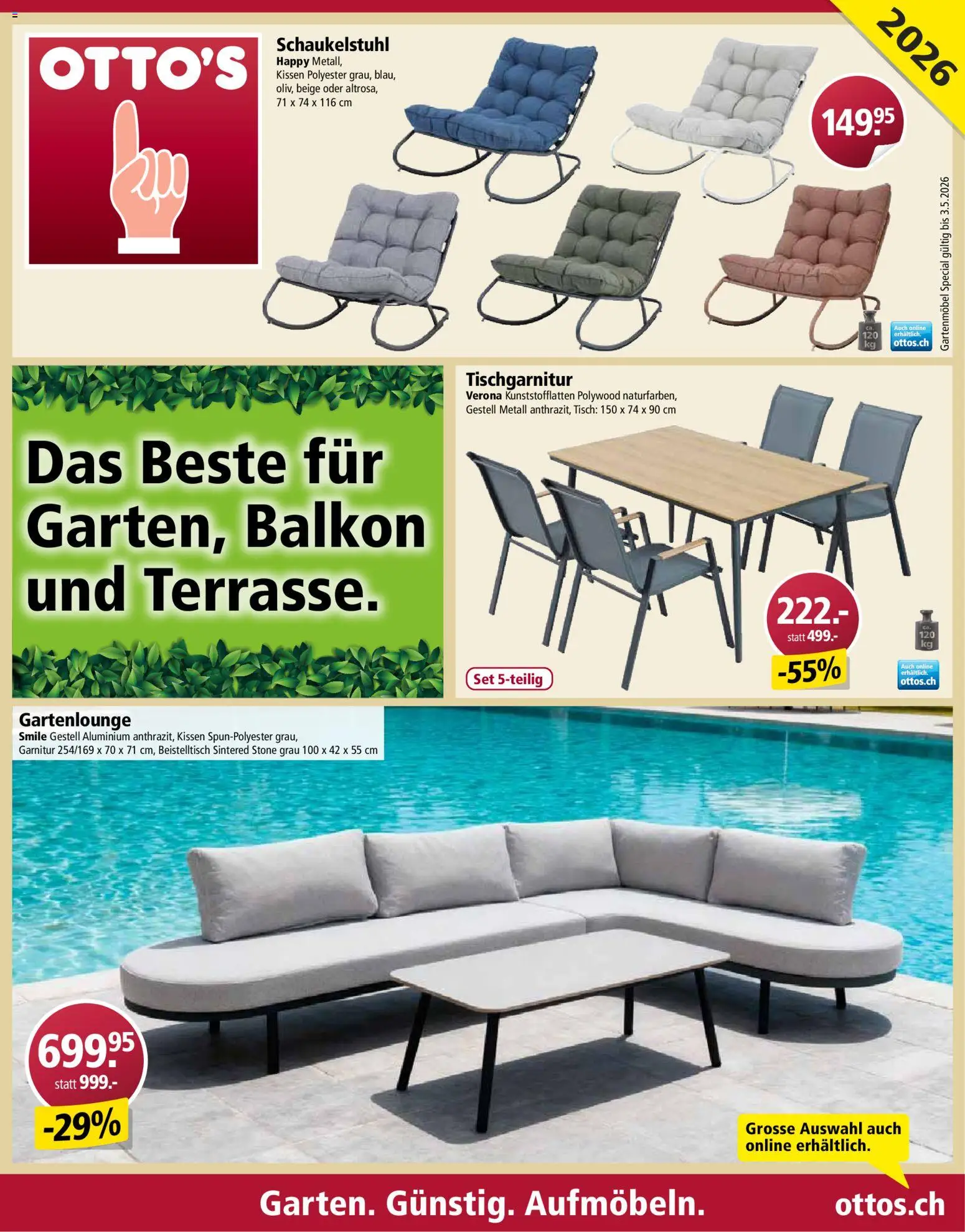Vorschau des Merkblatts Aktionen Gartenmöbel vom Shop Otto's gültig von 03.03.2026 bis - Gartenmöbel, Beistelltisch, Kissen, Tisch