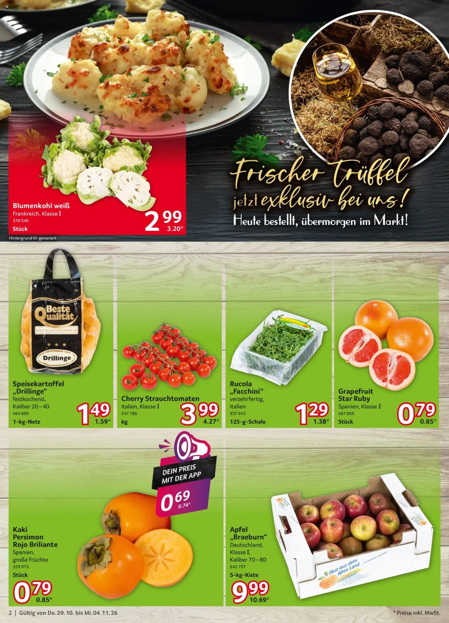 Vorschau von dem Prospekt des Geschäftes Selgros, gültig ab dem 29.10.2026 - Äpfel, Rucola, Kaki, Blumenkohl, Grapefruit, Obst