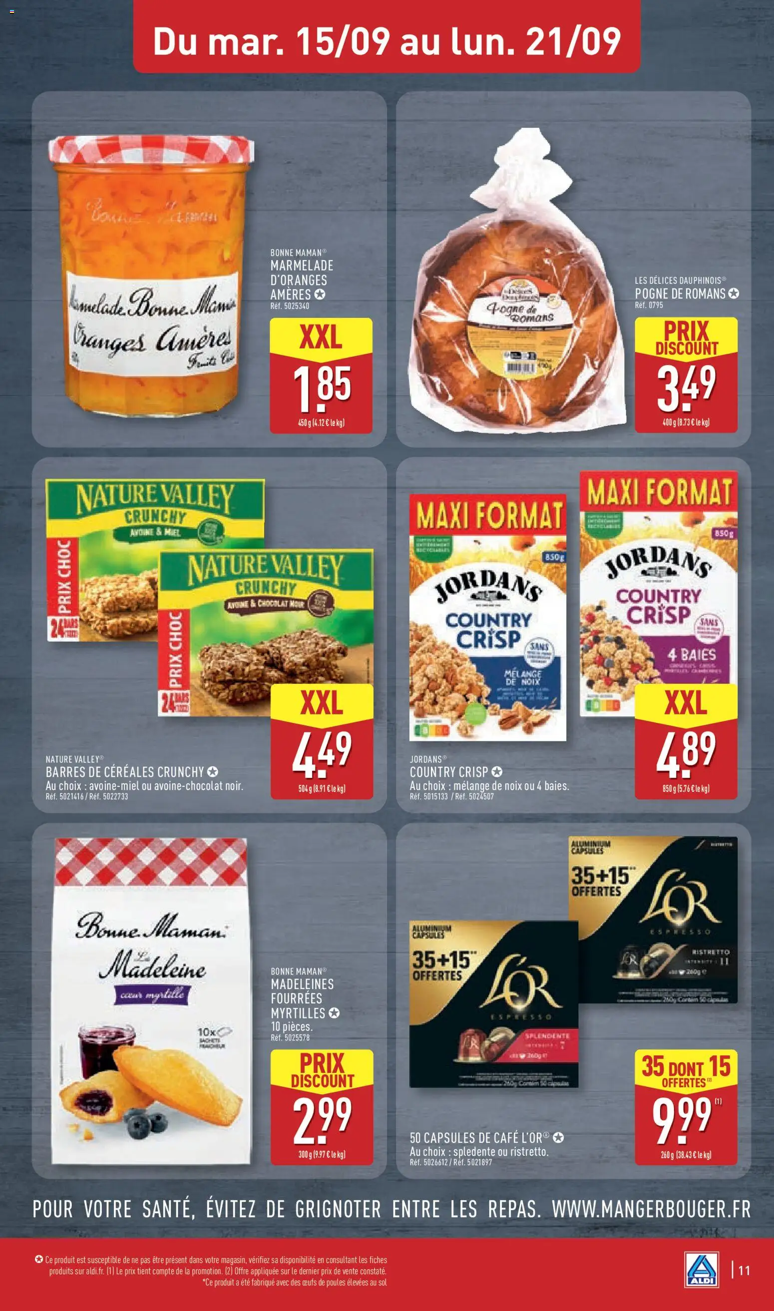Prévisualisation de Aldi catalogue du magasin Aldi formulaire valide 15/09/2026 - Café, Madeleines, Œufs, Myrtilles, Bonne Maman, Capsules, Capsules de café, Marmelade