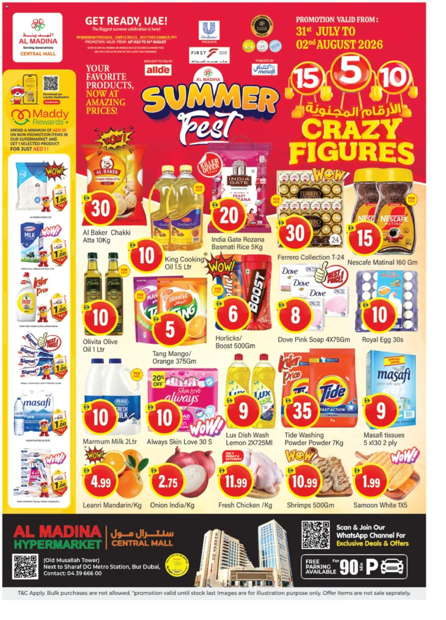 Preview of the catalogue Al Madina Summer Fest of store Al Madina valid from 31 Jul, 2026 - Milk, Orange, Stock, Oil, Rice, Soap, Gate, Powder