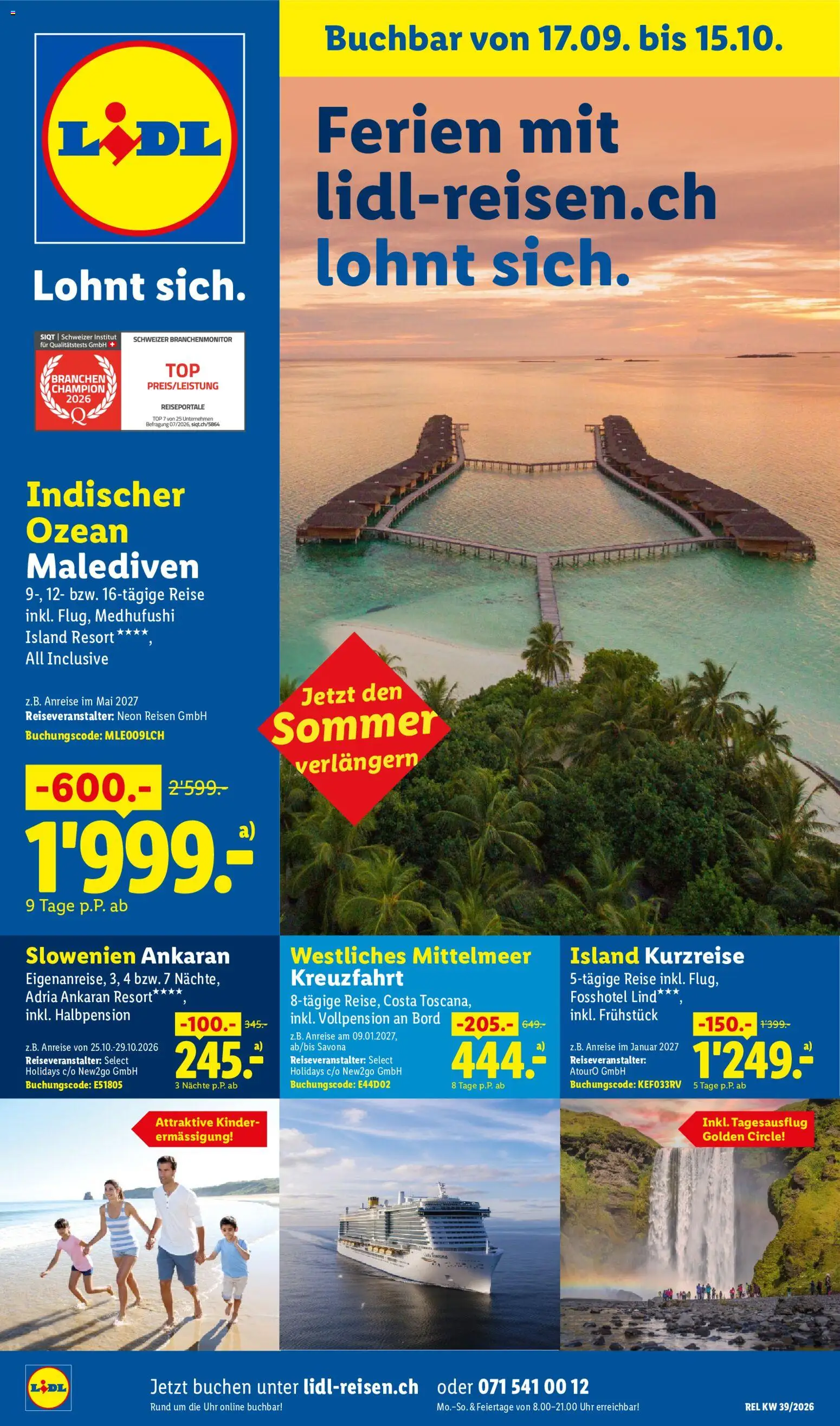 Vorschau des Merkblatts Lidl aktionen Ferien mit Lidl Reisen vom Shop Lidl gültig von 17.09.2026 bis 15.10.2026