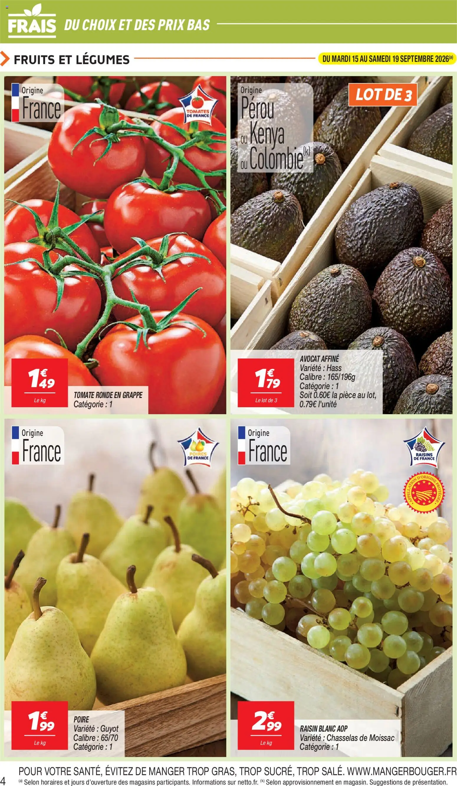 Prévisualisation de Netto 80% sur tous sun du magasin Netto formulaire valide 15/09/2026 - Fruits, Tomate, Tomates, Poire, Poires, Raisin, Raisins, Raisin blanc