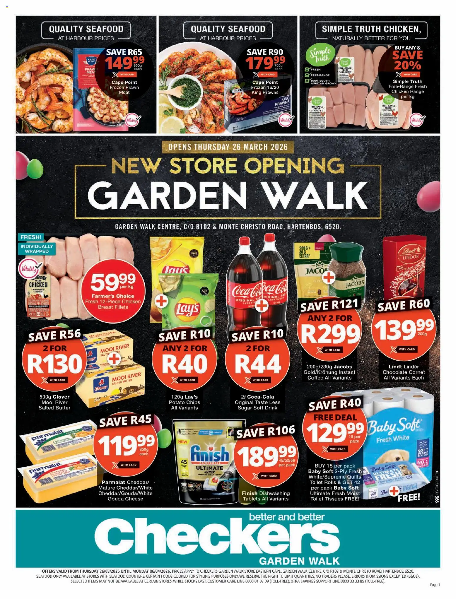 Preview of Checkers flyer valid from 26/03/2026 - Coffee, Chocolate, Chicken, Toilet, Cheese, Chips, Sugar, Tissues