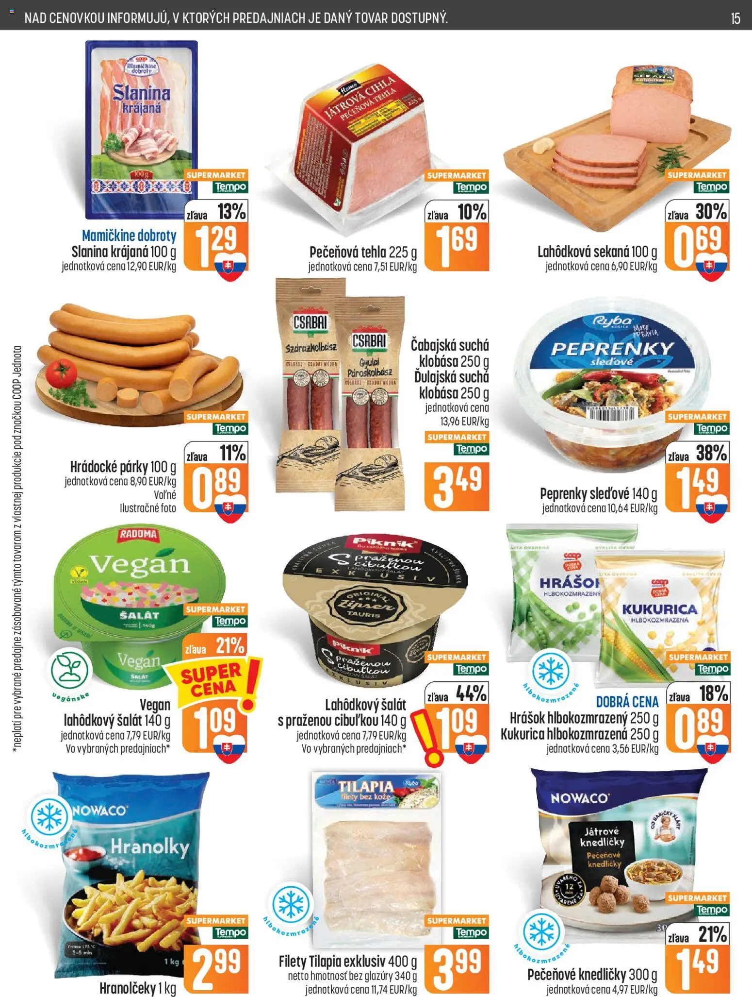 Náhľad COOP Jednota letáku platného od 01.10.2026 - Ryba, Šalát, Kukurica, Klobása, Slanina, Párky, Pečeňové knedličky, Tilápia